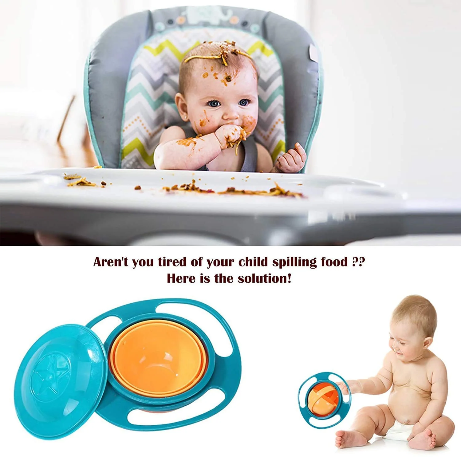 Rotating Baby Bowl – Spill-Proof & Easy Feeding | Mini Bubbles - Image 3