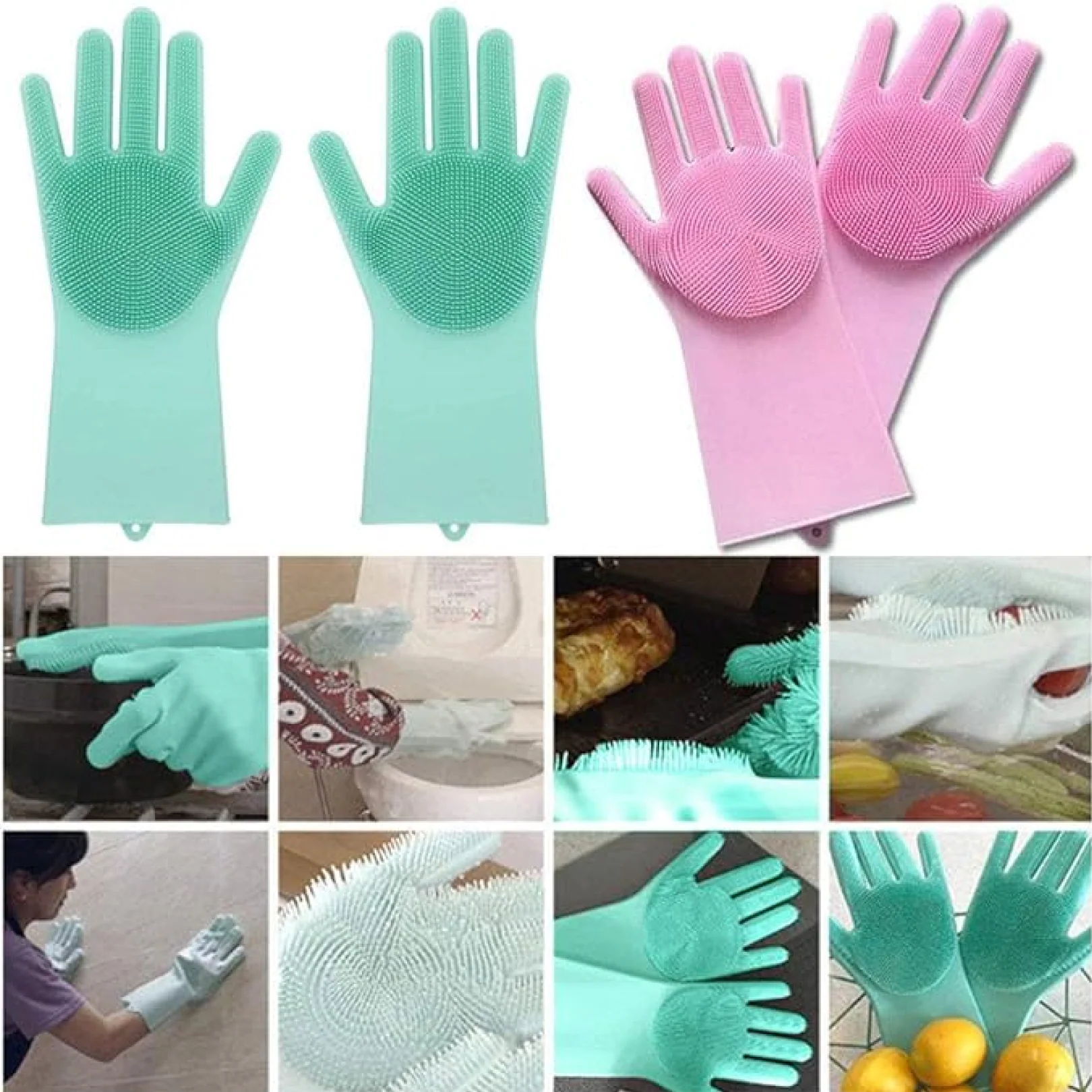 Silicone Cleaning Gloves – Multicolor Reusable Scrubber | Velvet Wipe - Image 3
