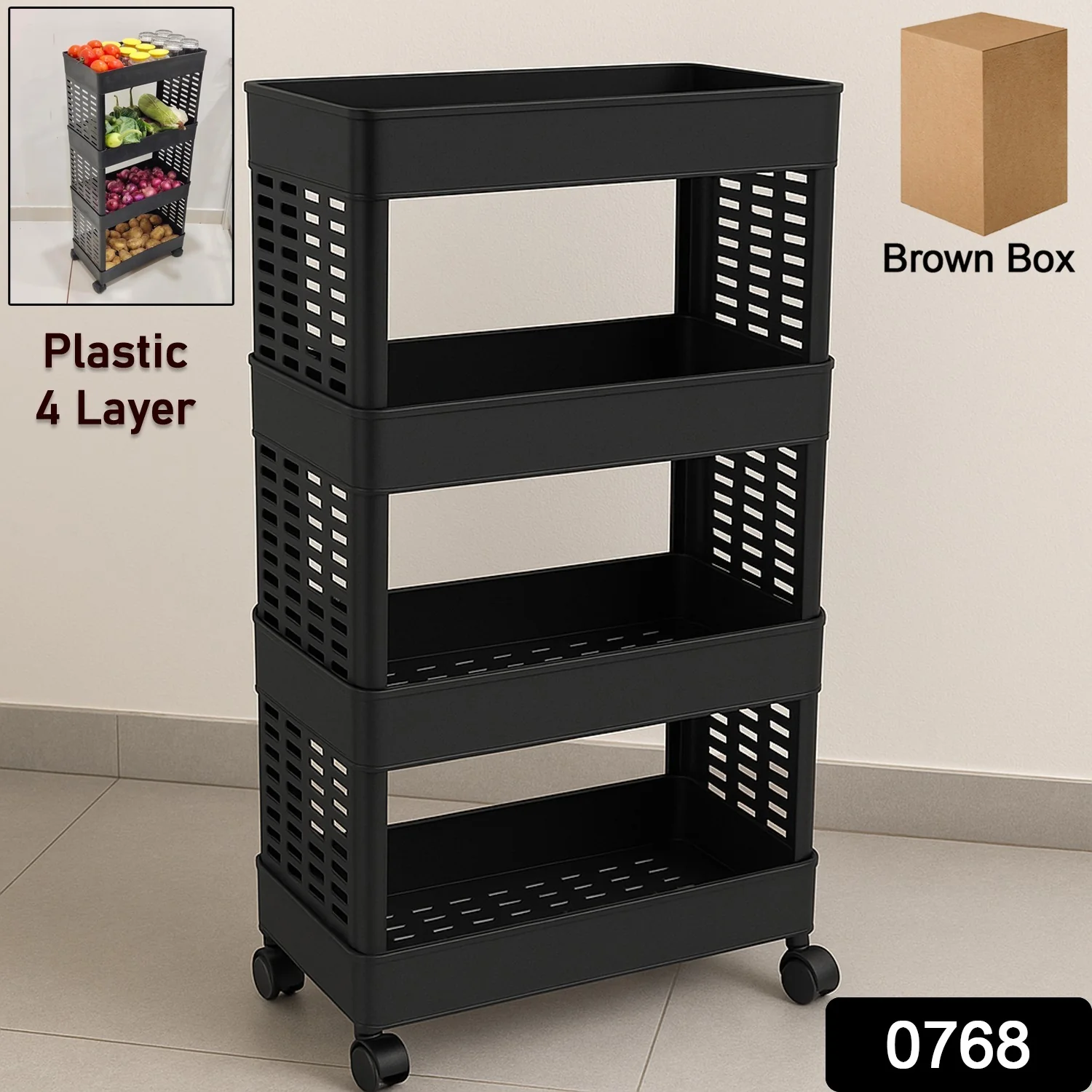 Plastic Storage Rack – 4-Layer Utility Trolley with Wheels | Organivo - Image 2
