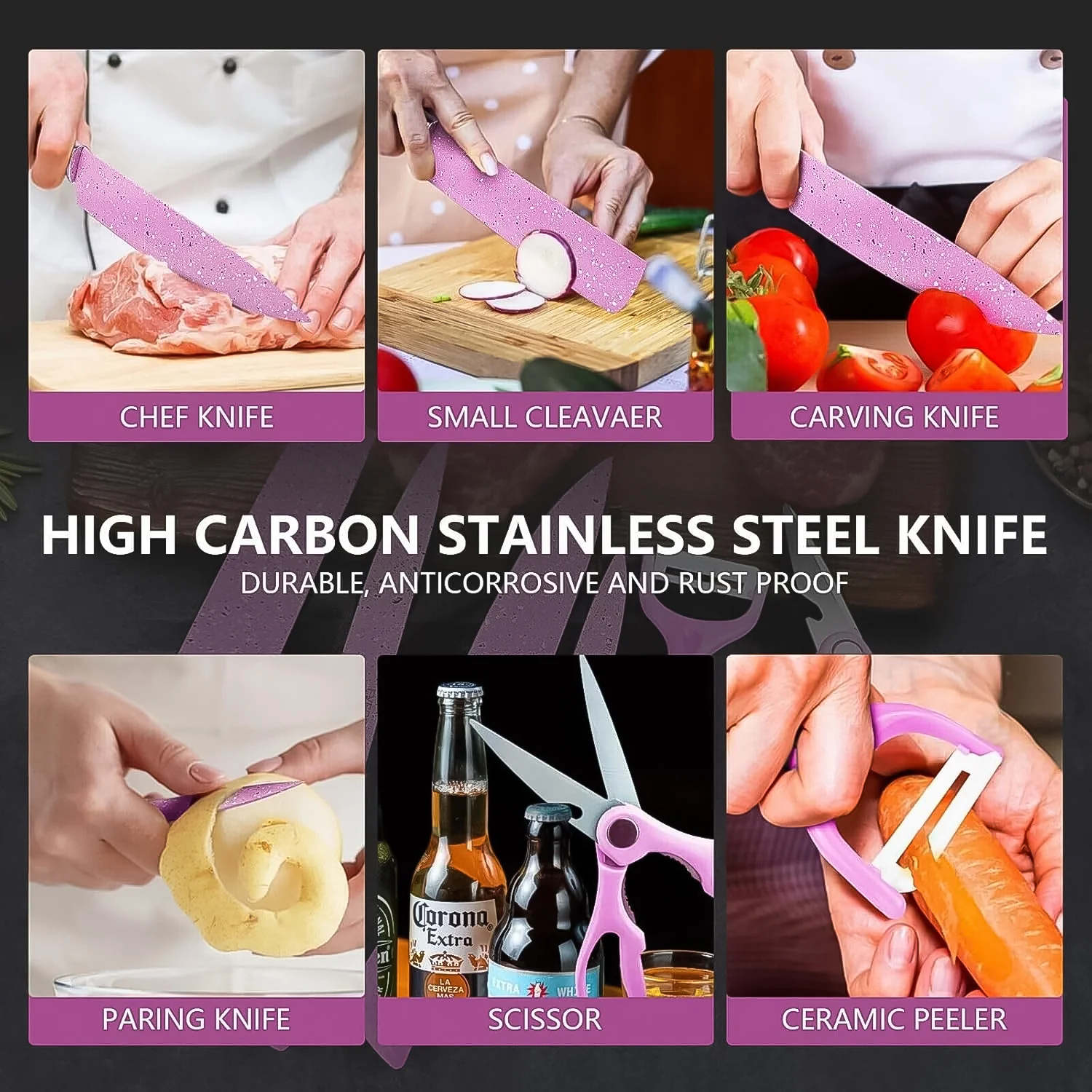 Chef Knife Set – 6 Pcs Stainless Steel Ceramic Coated | Quickslice - Image 3