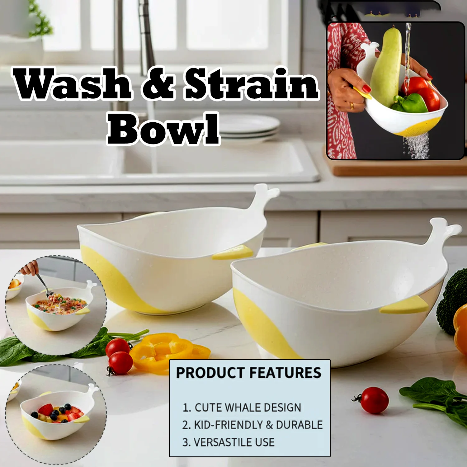 Rice Washing Bowl & Strainer 2 Pc – Multipurpose Kitchen Tool - Image 4