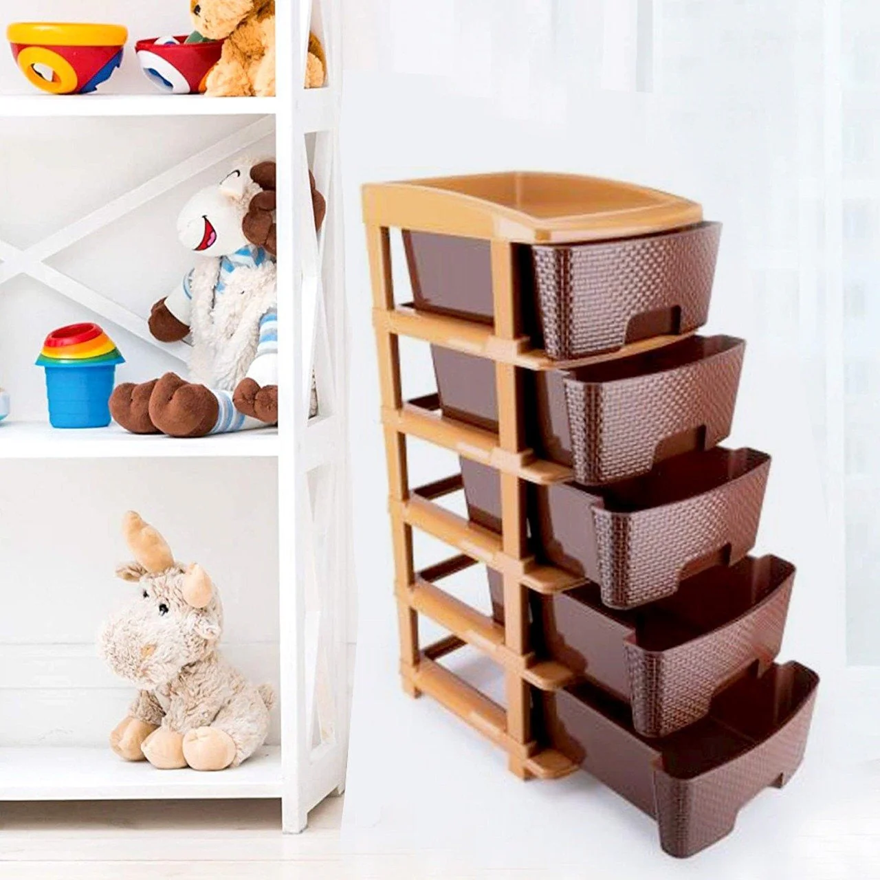 Plastic Modular Drawer – 5-Tier Brown Storage | Organivo - Image 3