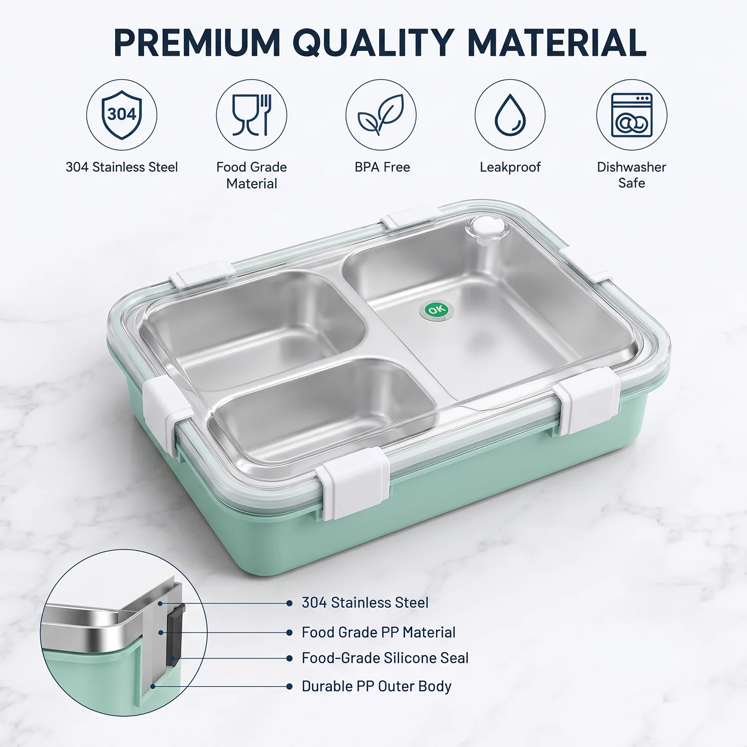 Stainless Steel Lunch Box 2 Section – Leakproof & Durable with Spoon - Image 7