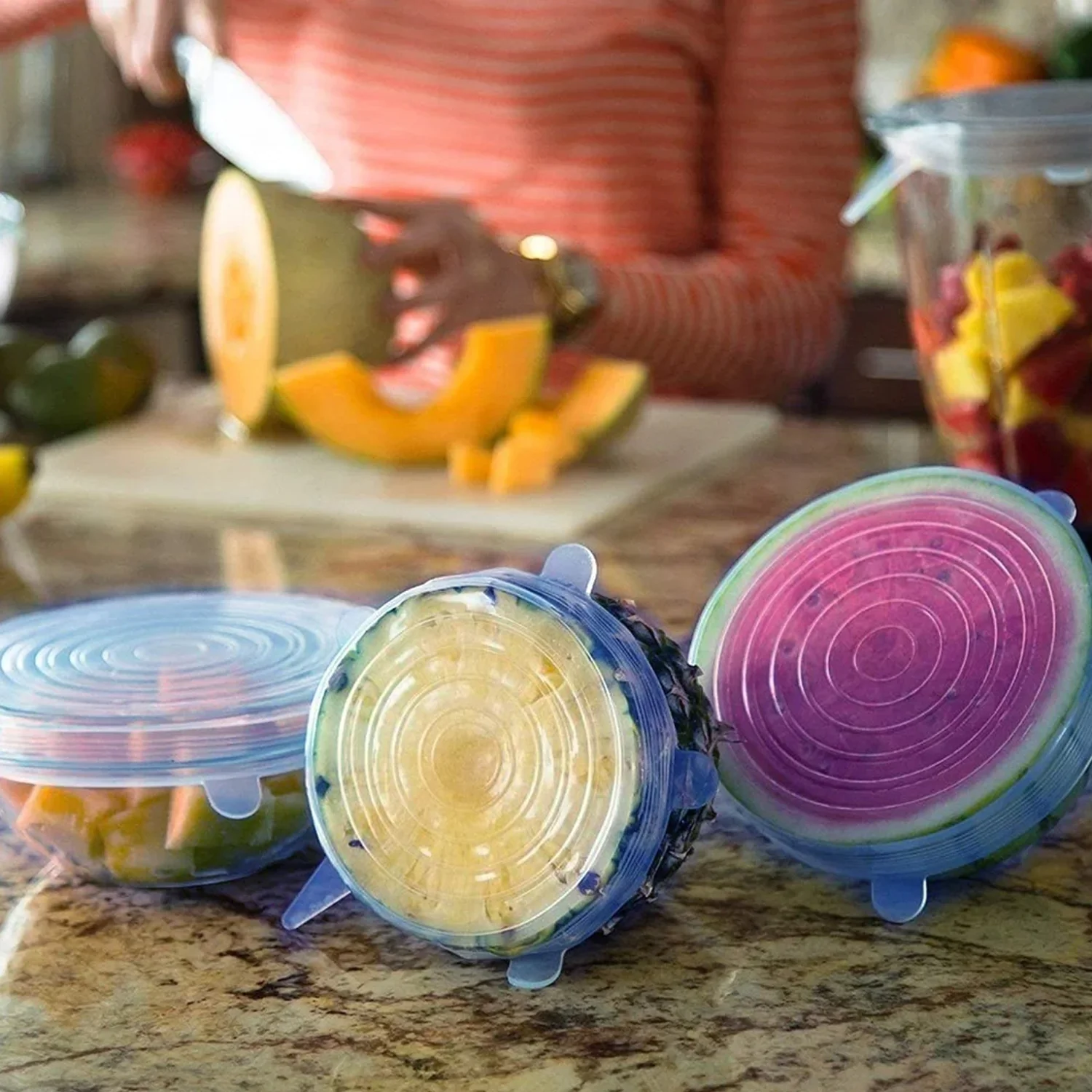Silicone Stretch Lids – 12-Piece Reusable Food Covers with Storage Pouches - Image 3