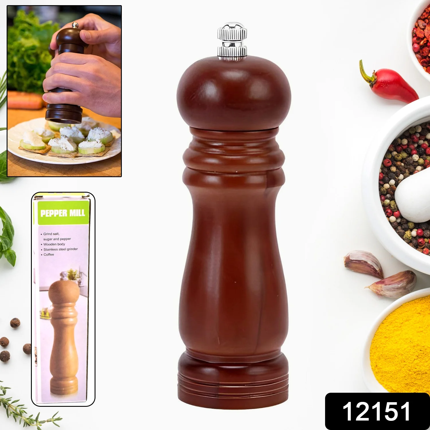 Wooden Pepper Mill – Adjustable Ceramic Grinder | Grippy - Image 2
