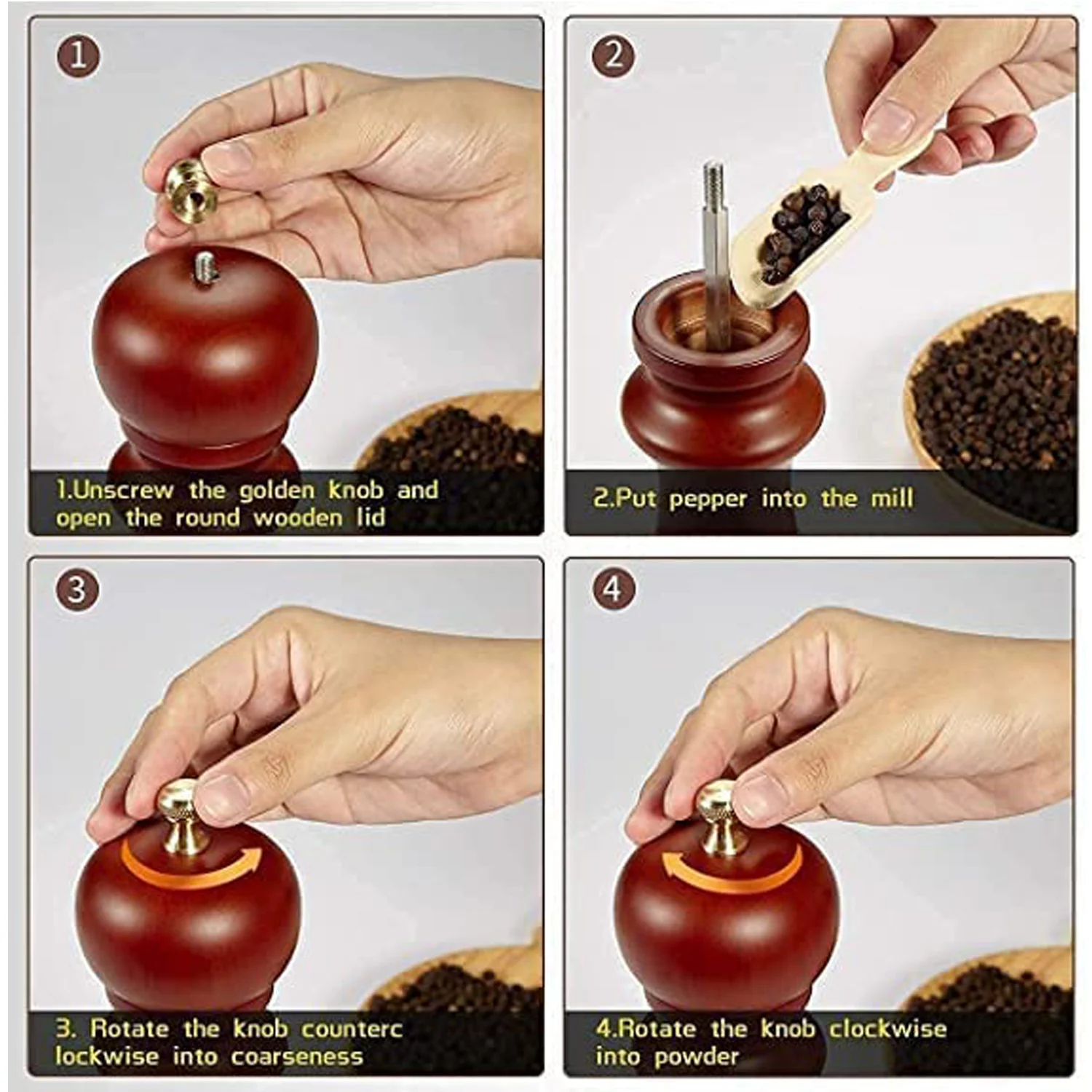 Wooden Pepper Mill – Adjustable Ceramic Grinder | Grippy - Image 9