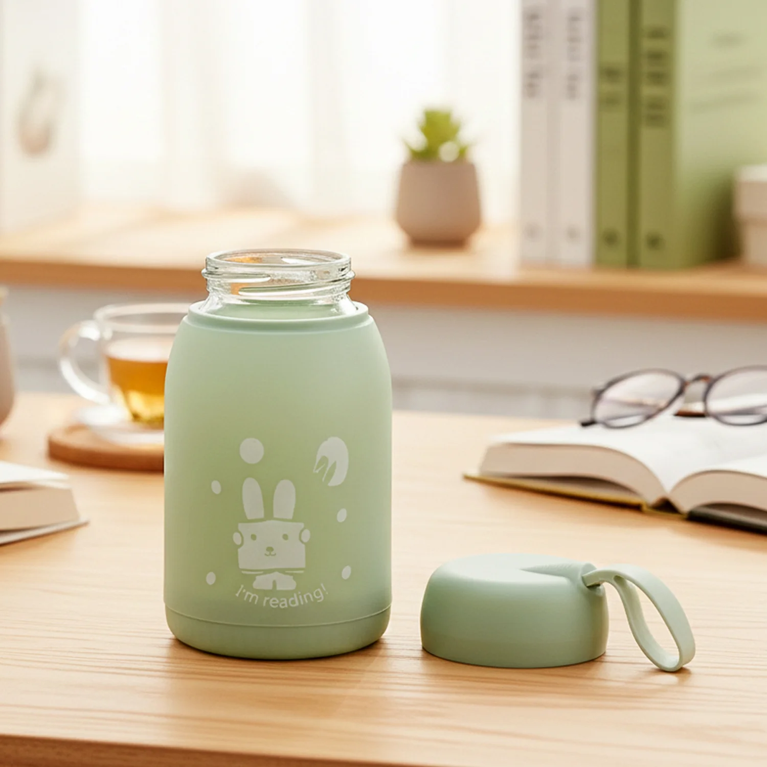 Rabbit Printed Insulated Glass Water Bottle – Leak Proof 330ml - Image 3