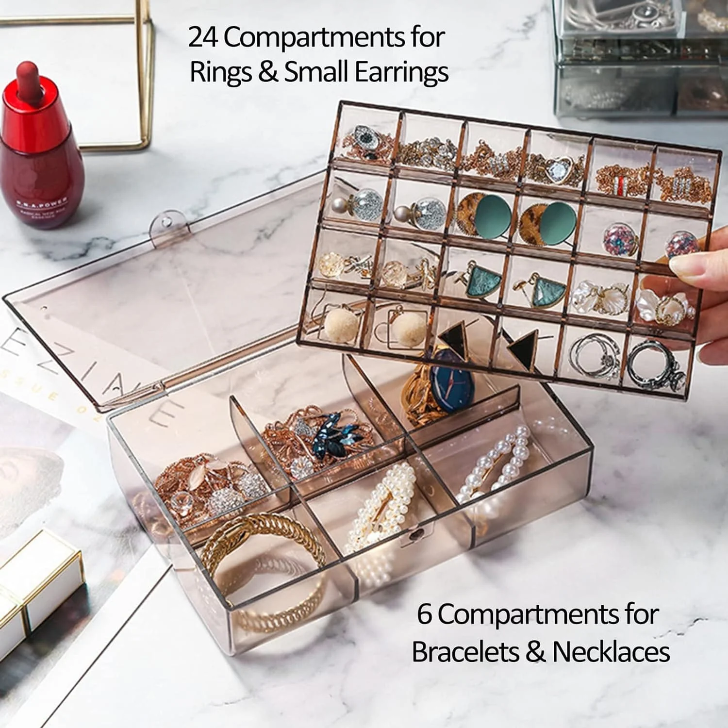 Acrylic Jewelry Box – 30 Compartment Dustproof Organizer | Organivo - Image 3