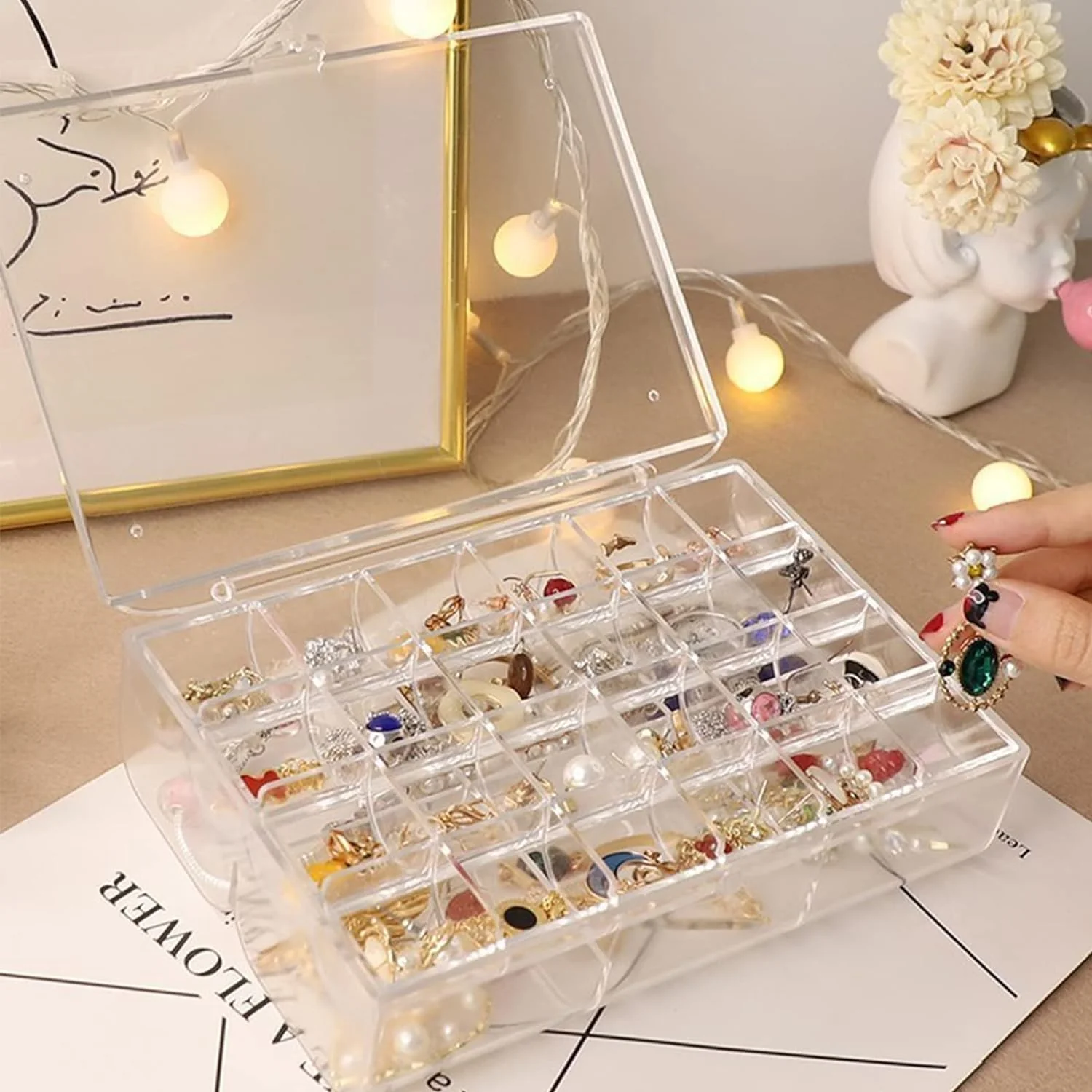 Acrylic Jewelry Box – 30 Compartment Dustproof Organizer | Organivo - Image 7