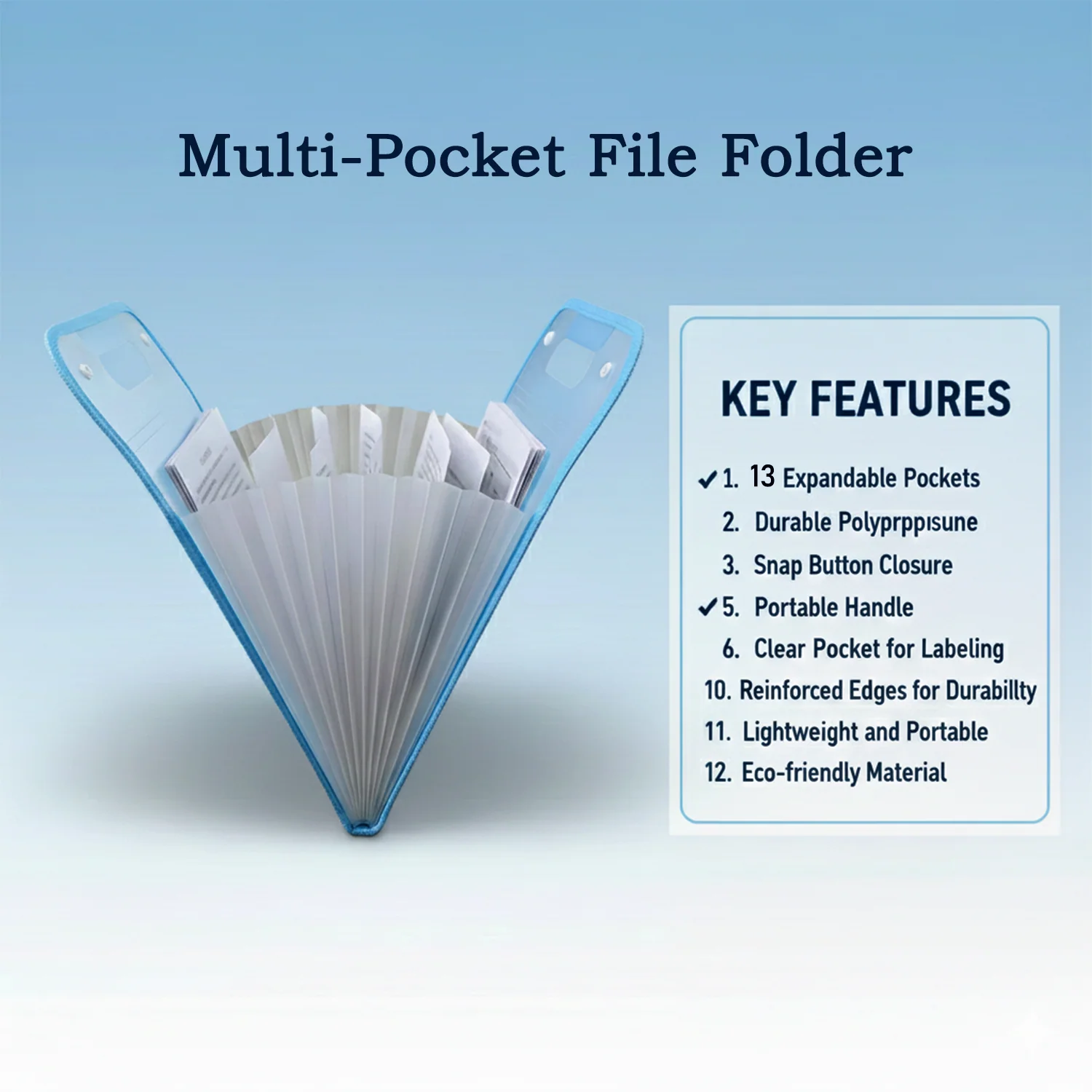 13 Pocket Document File Folder – Expanding Plastic with Handle - Image 4