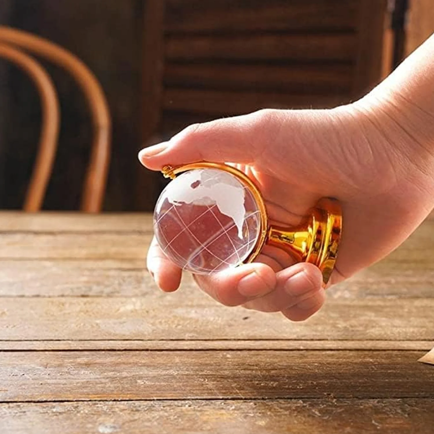 Crystal World Globe with Golden Stand for Desk Decor | Indo Glow - Image 7