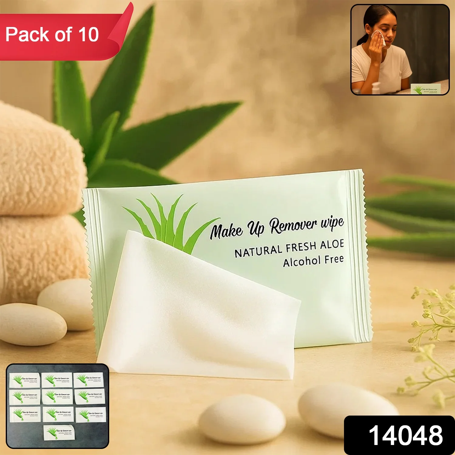 Makeup Remover Wipes – Alcohol-Free Aloe Cleansing Towelettes Pack - Image 2