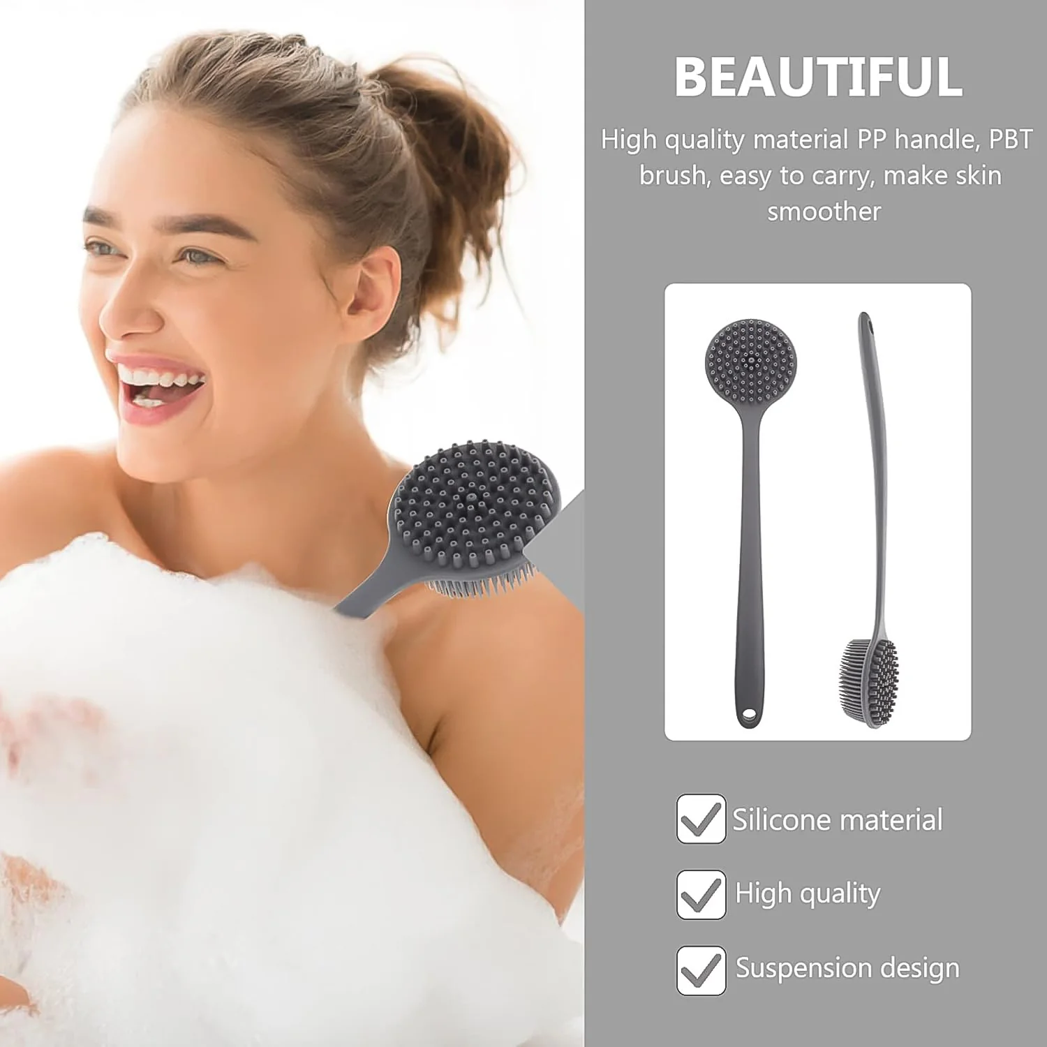 Silicone Back Scrubber Brush – Long Handle for Gentle Exfoliation - Image 4