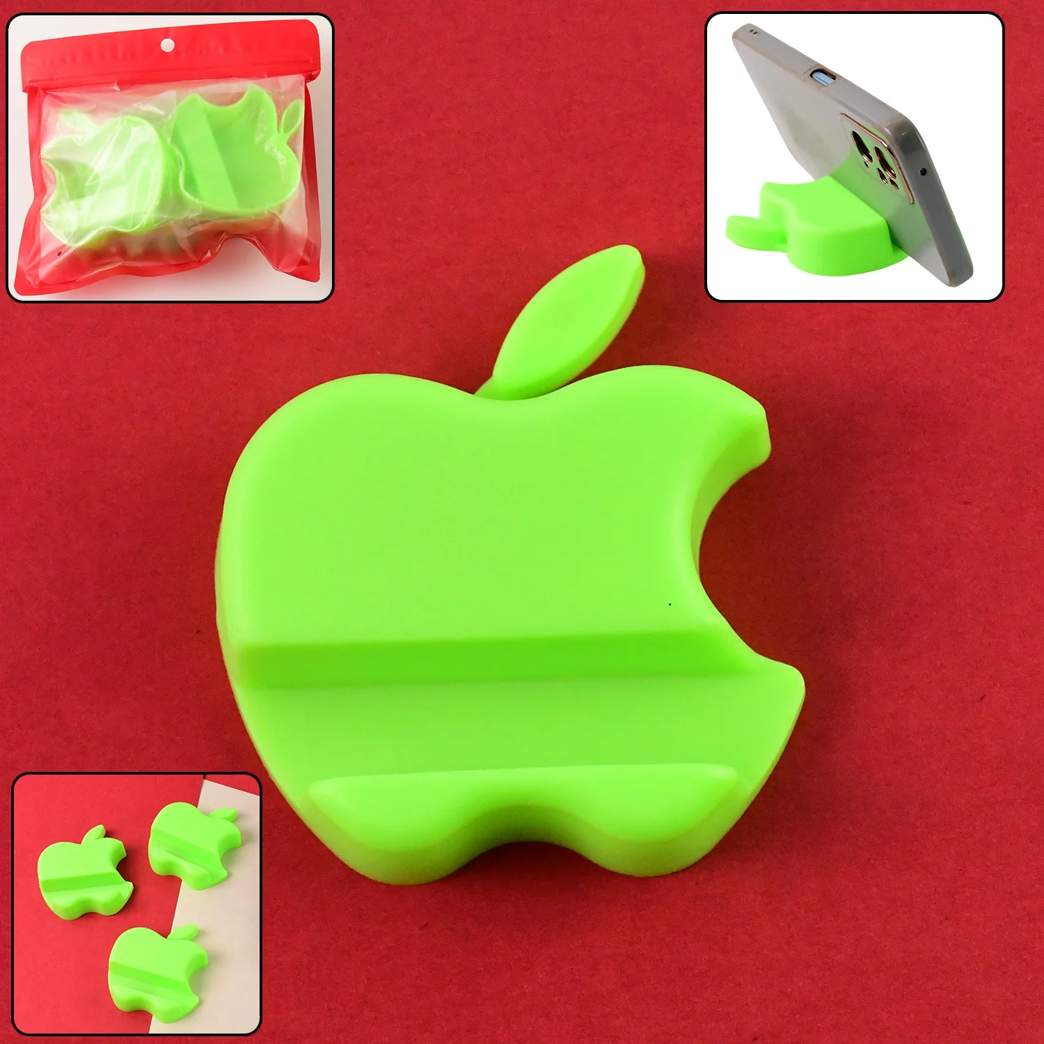 Apple-Shaped Mobile Phone Stand – Compact 3-Piece Set - Image 4