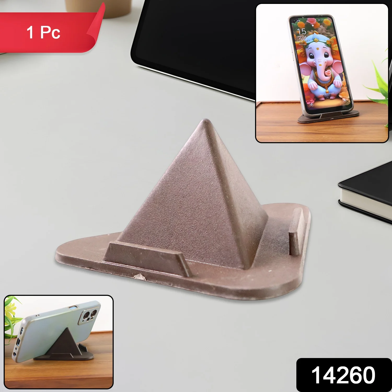 Pyramid Brown Mobile Stand – Adjustable 3-Angle Phone Holder - Image 2