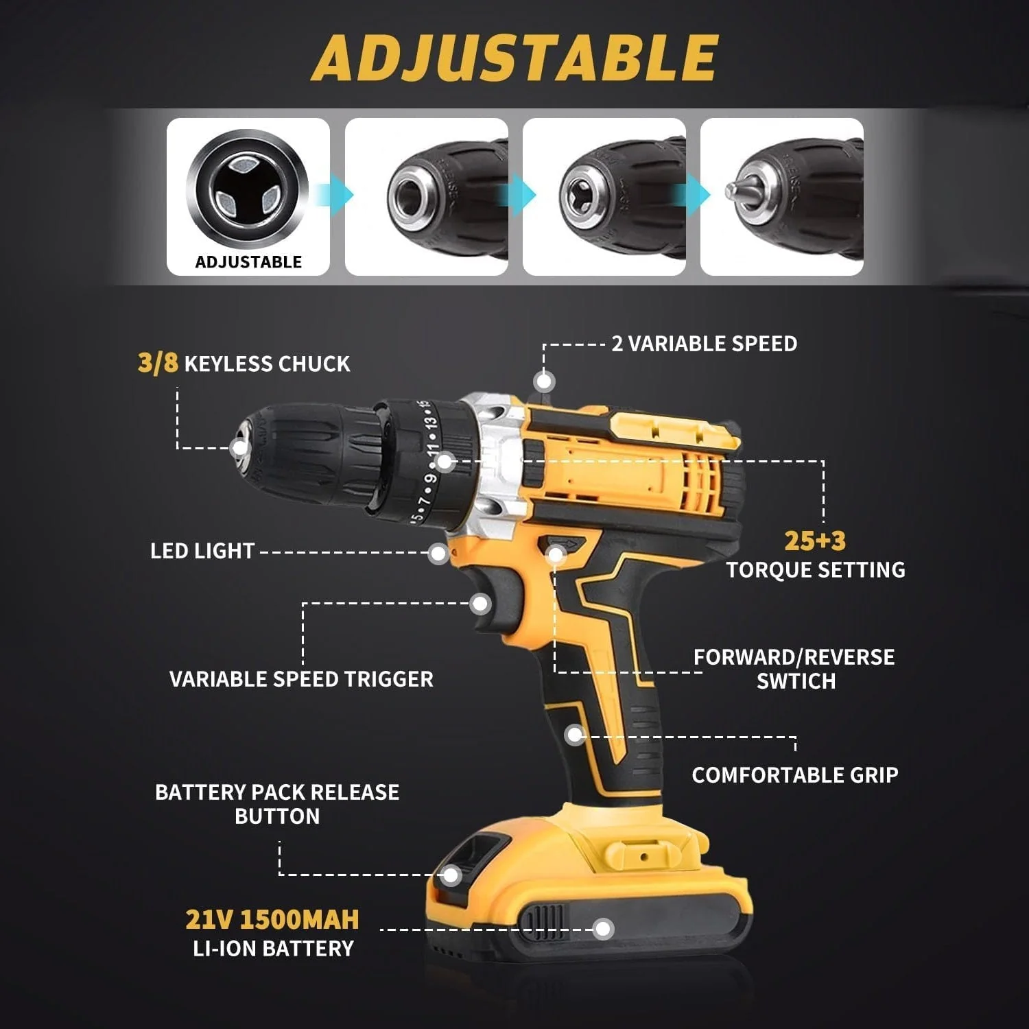Cordless Drill Set – 21V Lithium Double Battery Kit | PowerXpert - Image 3