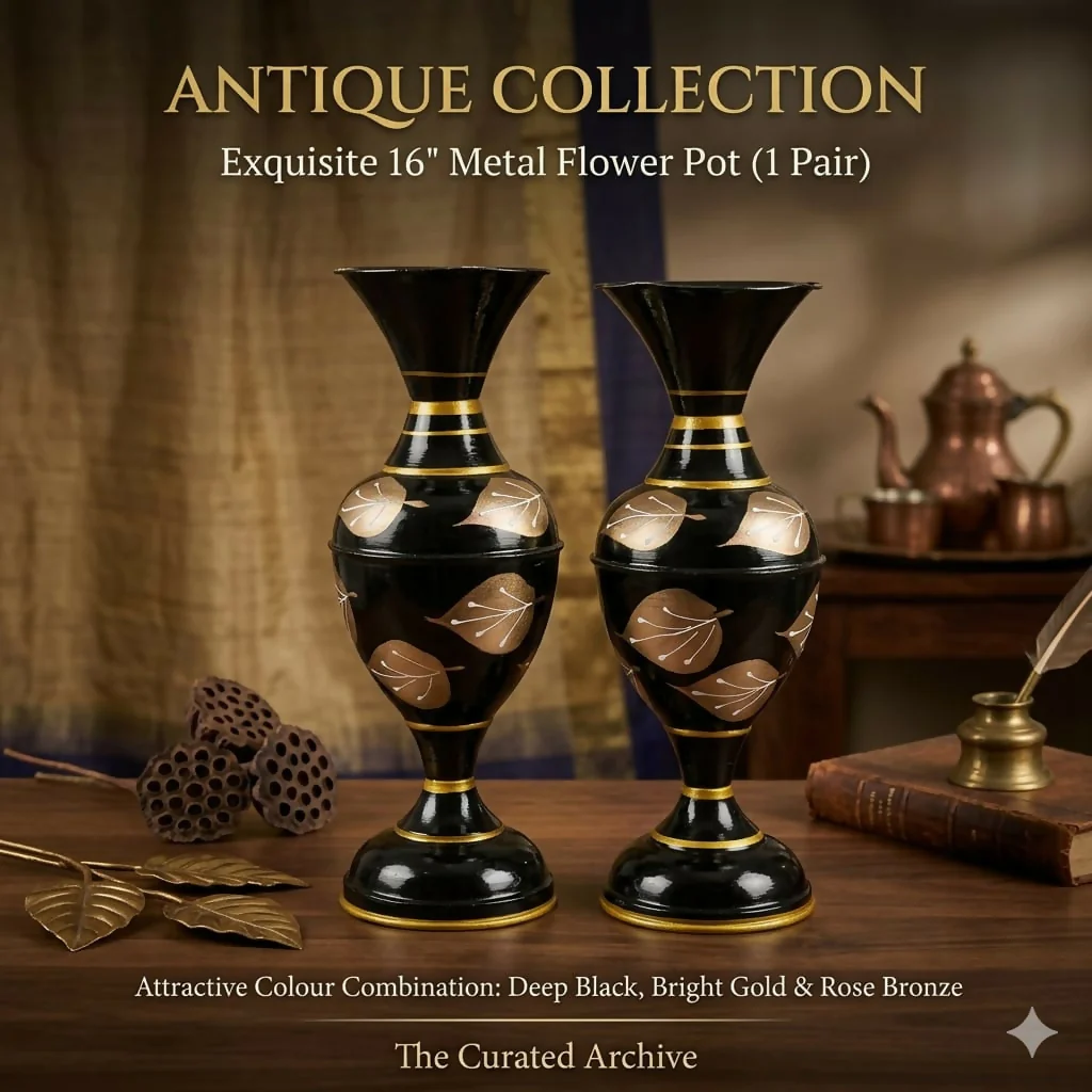 Antique Metal Flower Pot Pair – Elegant Home Accent for Living Space - Image 3