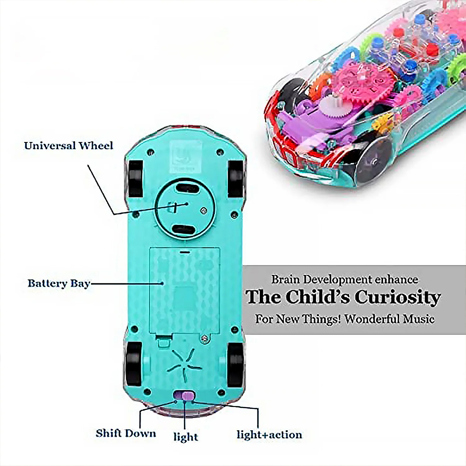 Gear Car Toy – Transparent, Musical & 3D Lights for Kids | Spark Tots - Image 5