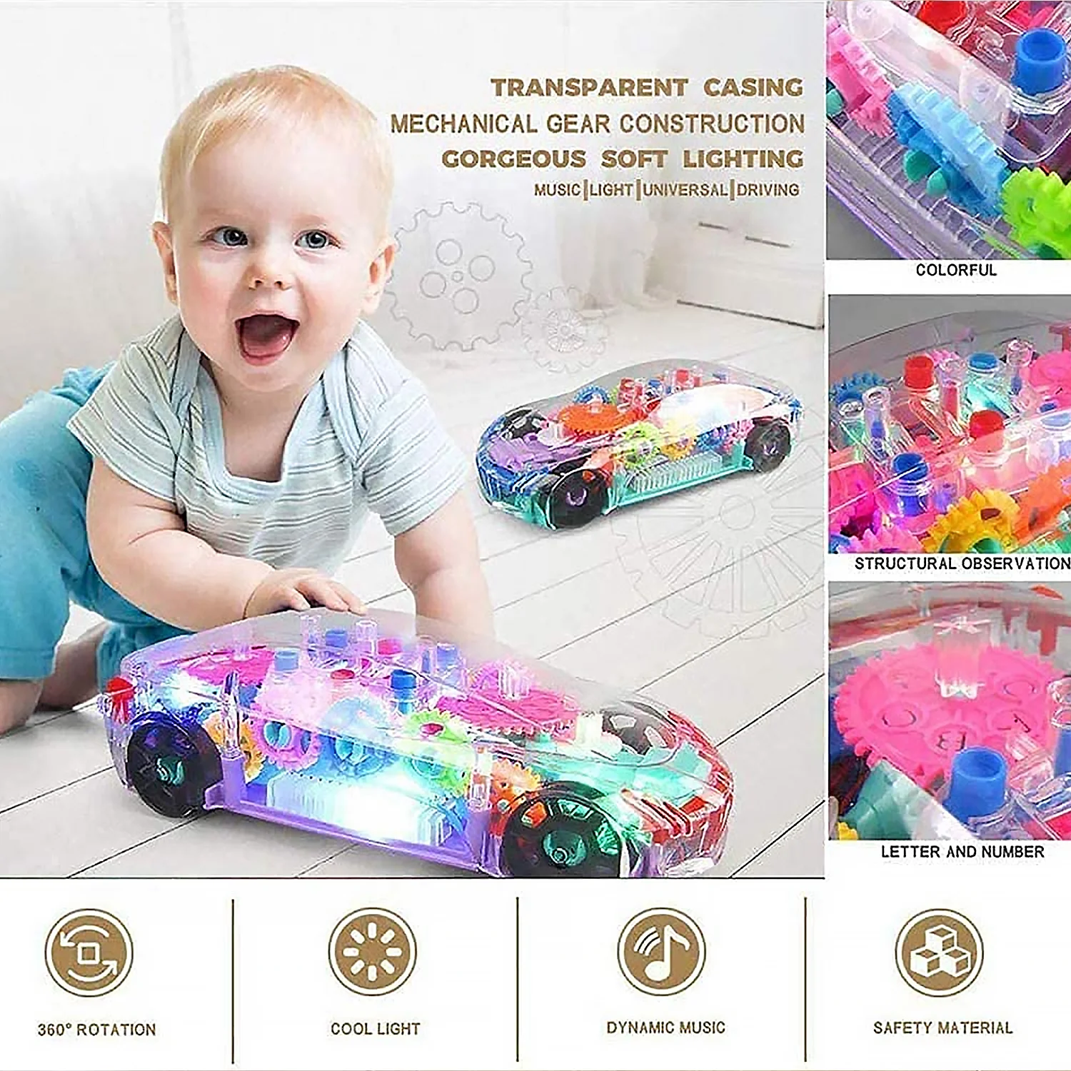 Gear Car Toy – Transparent, Musical & 3D Lights for Kids | Spark Tots - Image 8
