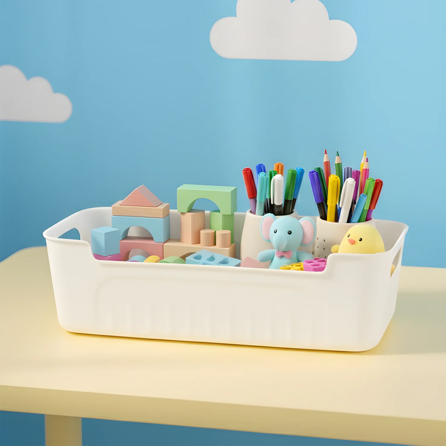 White Plastic Storage Basket Set – 4 Durable Stackable Organizers - Image 8