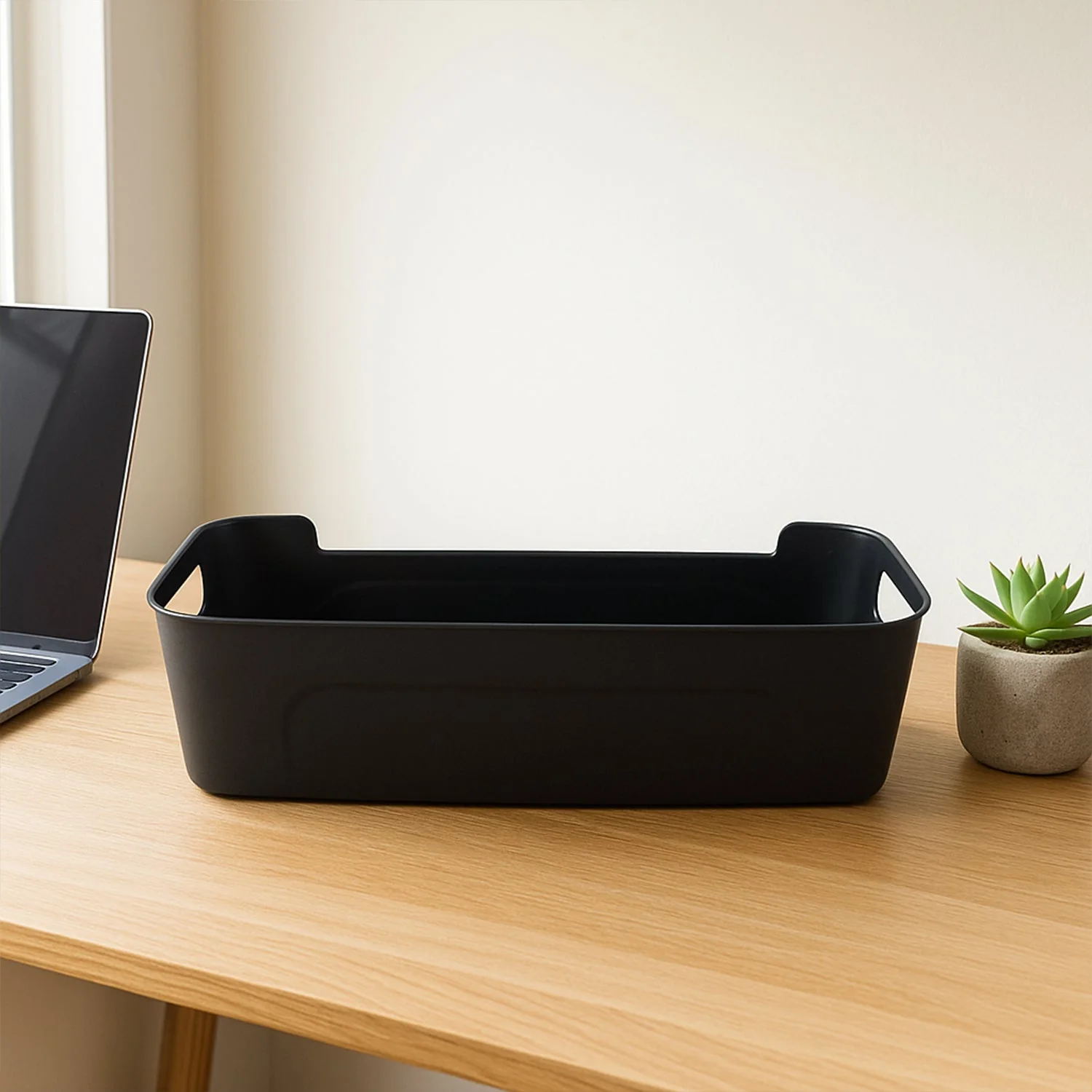 Black Plastic Storage Basket Tray – 4-Piece Stackable Organizer - Image 3