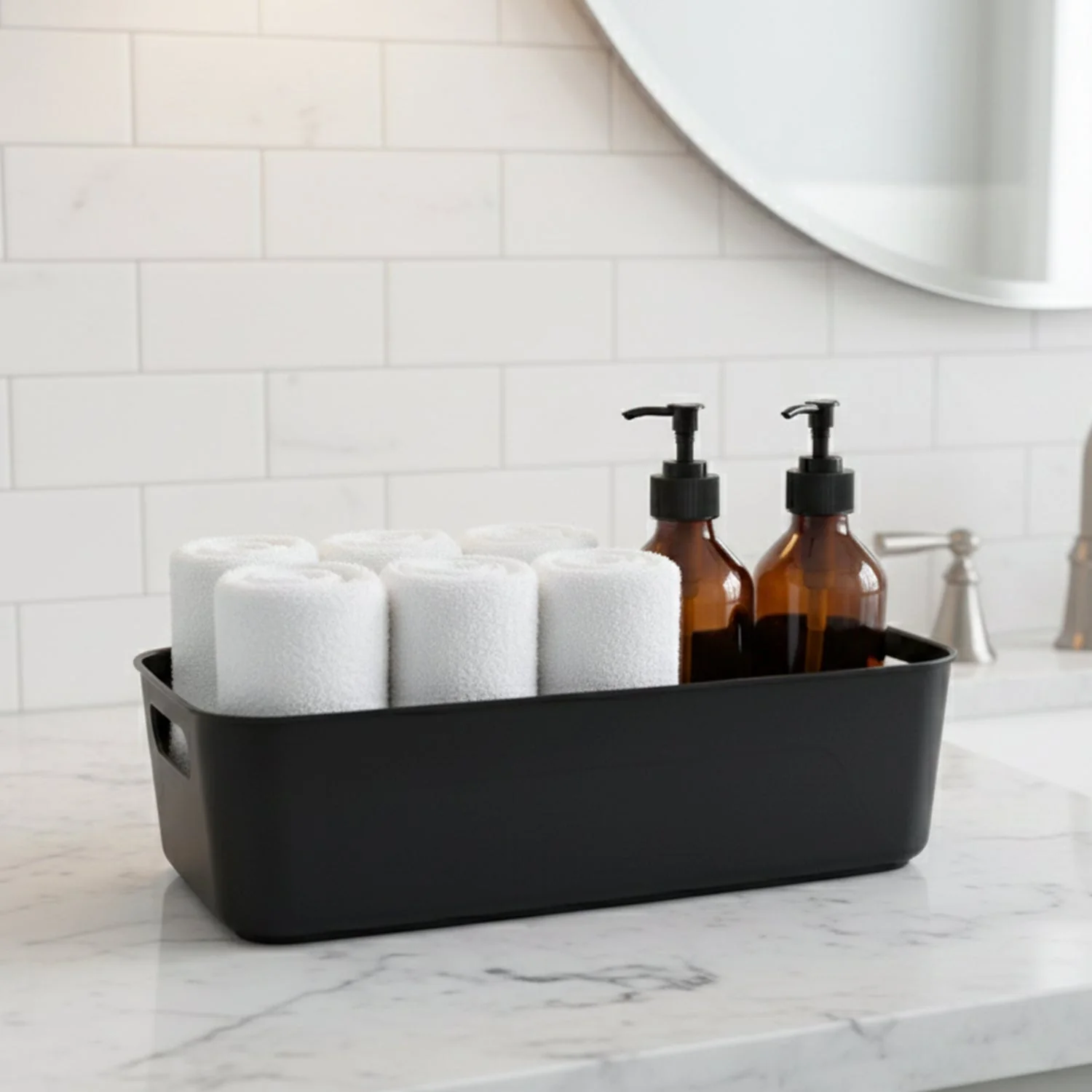 Black Plastic Storage Basket Tray – 4-Piece Stackable Organizer - Image 6