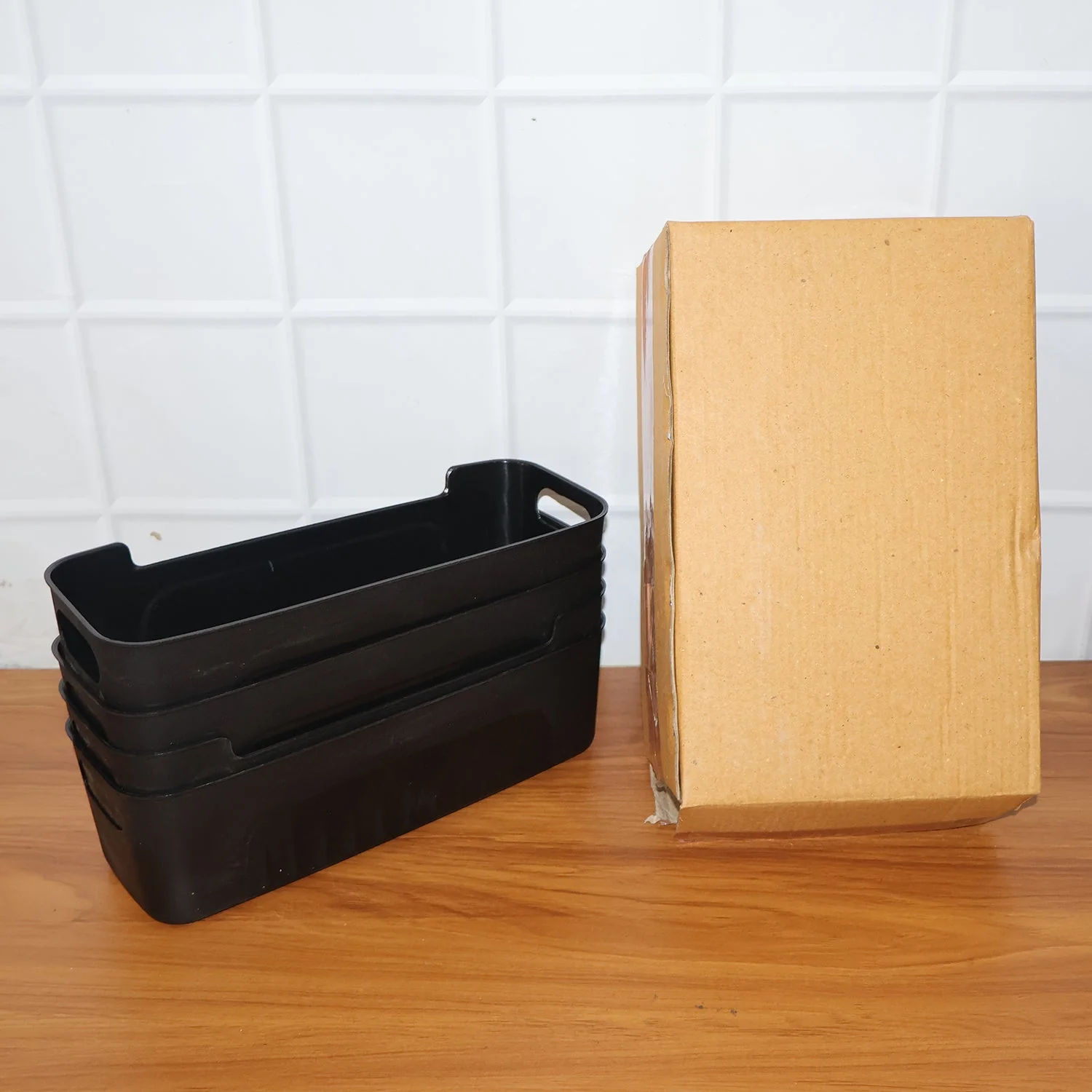 Black Plastic Storage Basket Tray – 4-Piece Stackable Organizer - Image 8