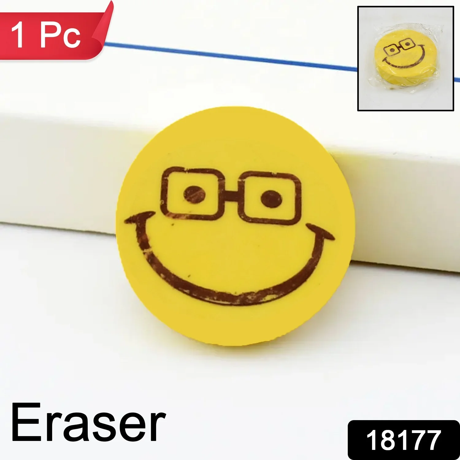 Smiley Eraser for Kids – Fun Mix Designs, Single Piece | Writezo - Image 2