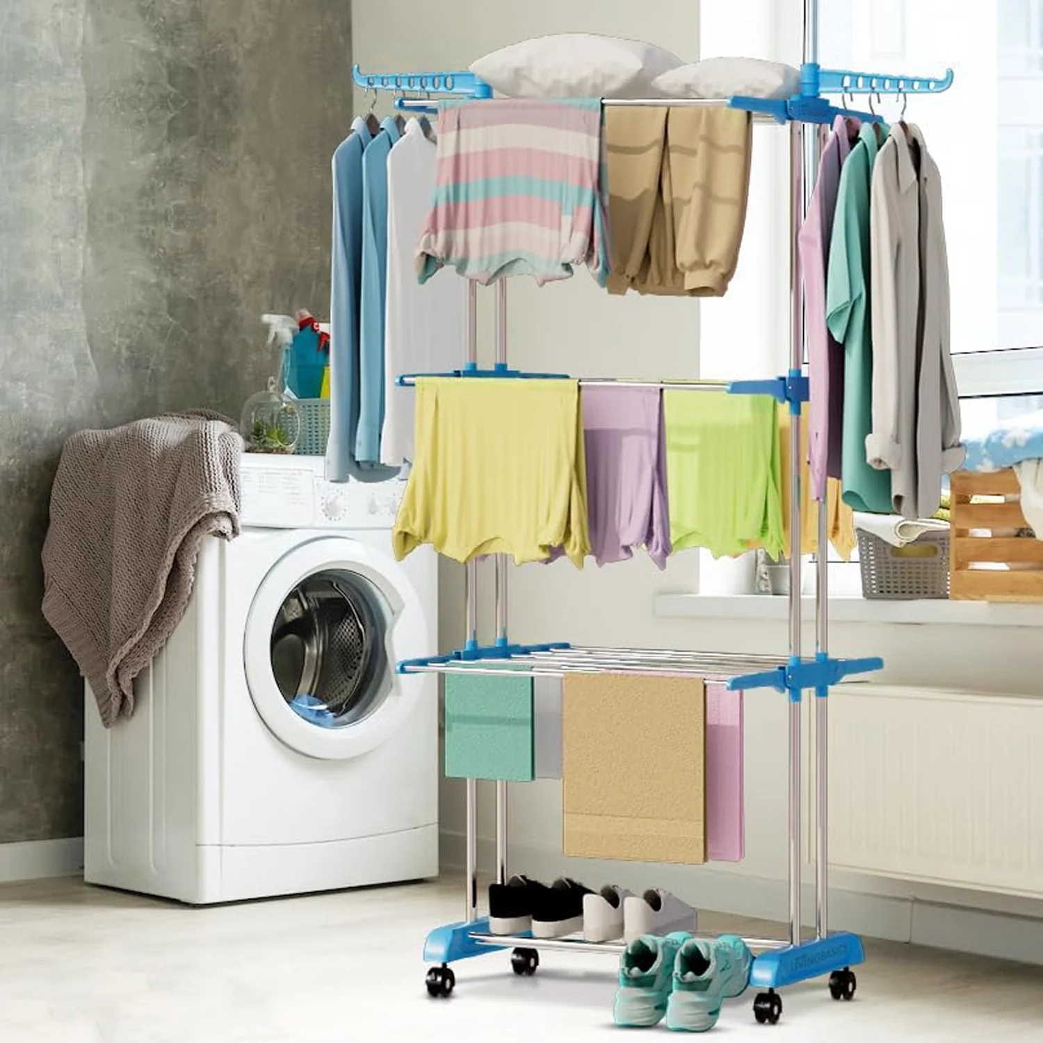 Cloth Drying Stand – 3-Layer Foldable Stainless Steel | FreshAura - Image 5