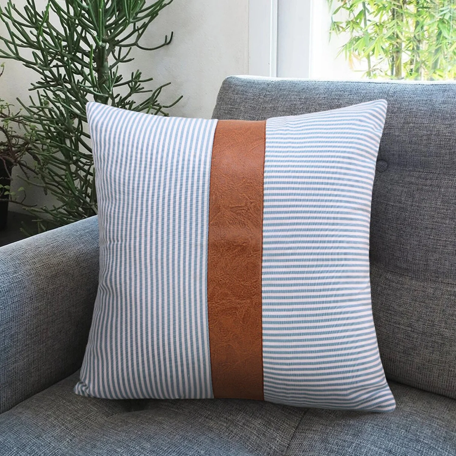 Leather & Cotton Pillow Covers – 20x20 Inch (2-Pack) | Styleva - Image 4