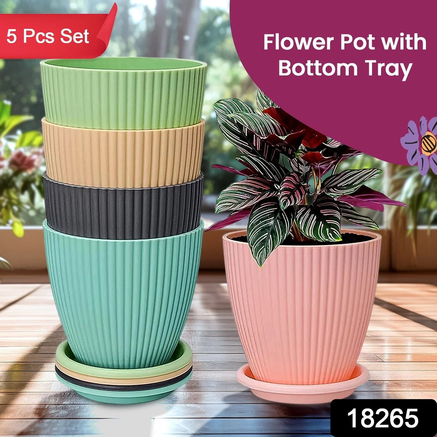 Plastic Flower Pot Set – 5 Durable Planters with Trays | Indo Glow - Image 2