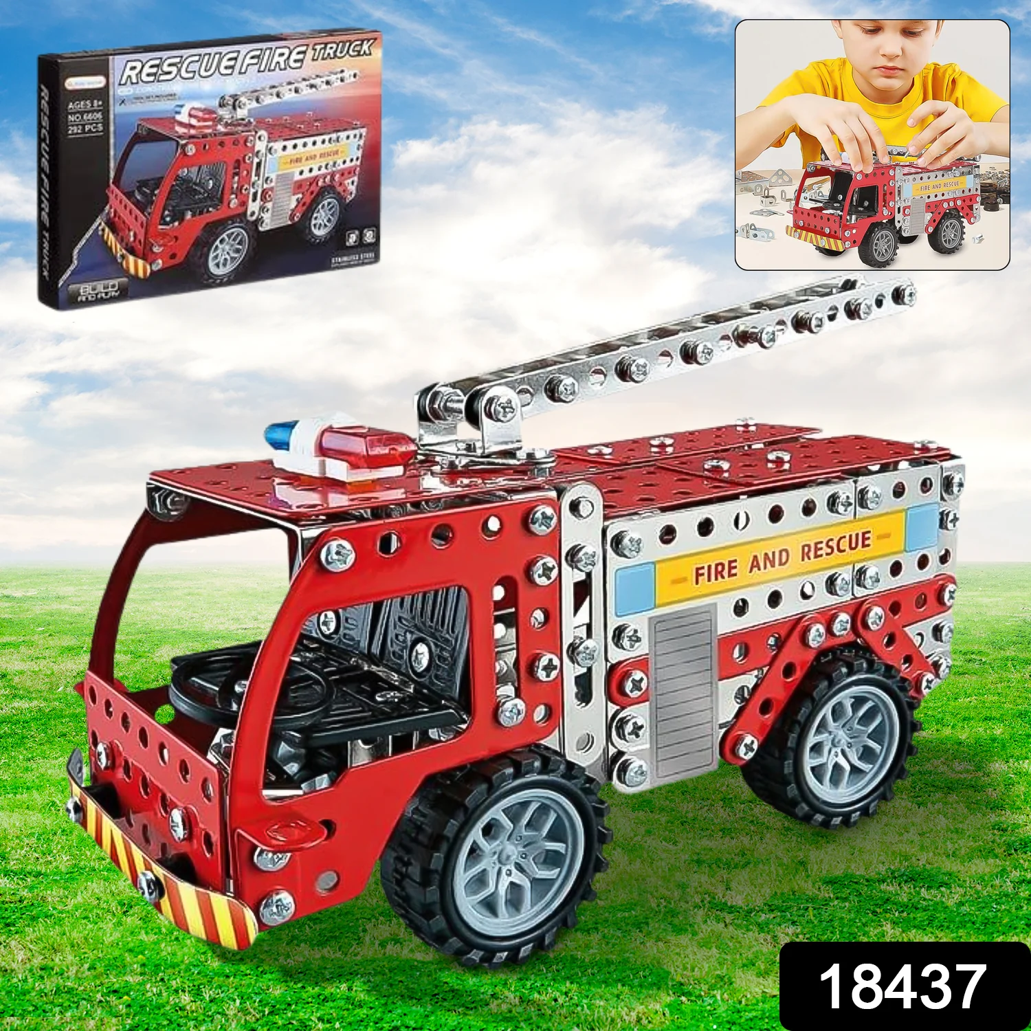 Metal Fire Truck Building Blocks – DIY STEM Kit for Kids | Little Blocks - Image 2