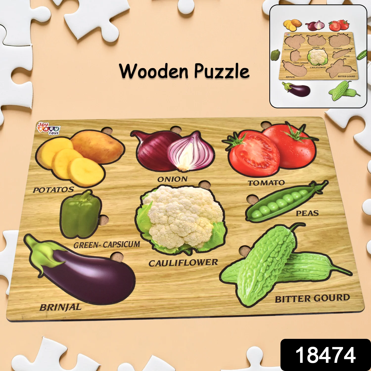 Wooden Vegetable Puzzle – Educational Toy for Toddlers | Inventive Play - Image 2