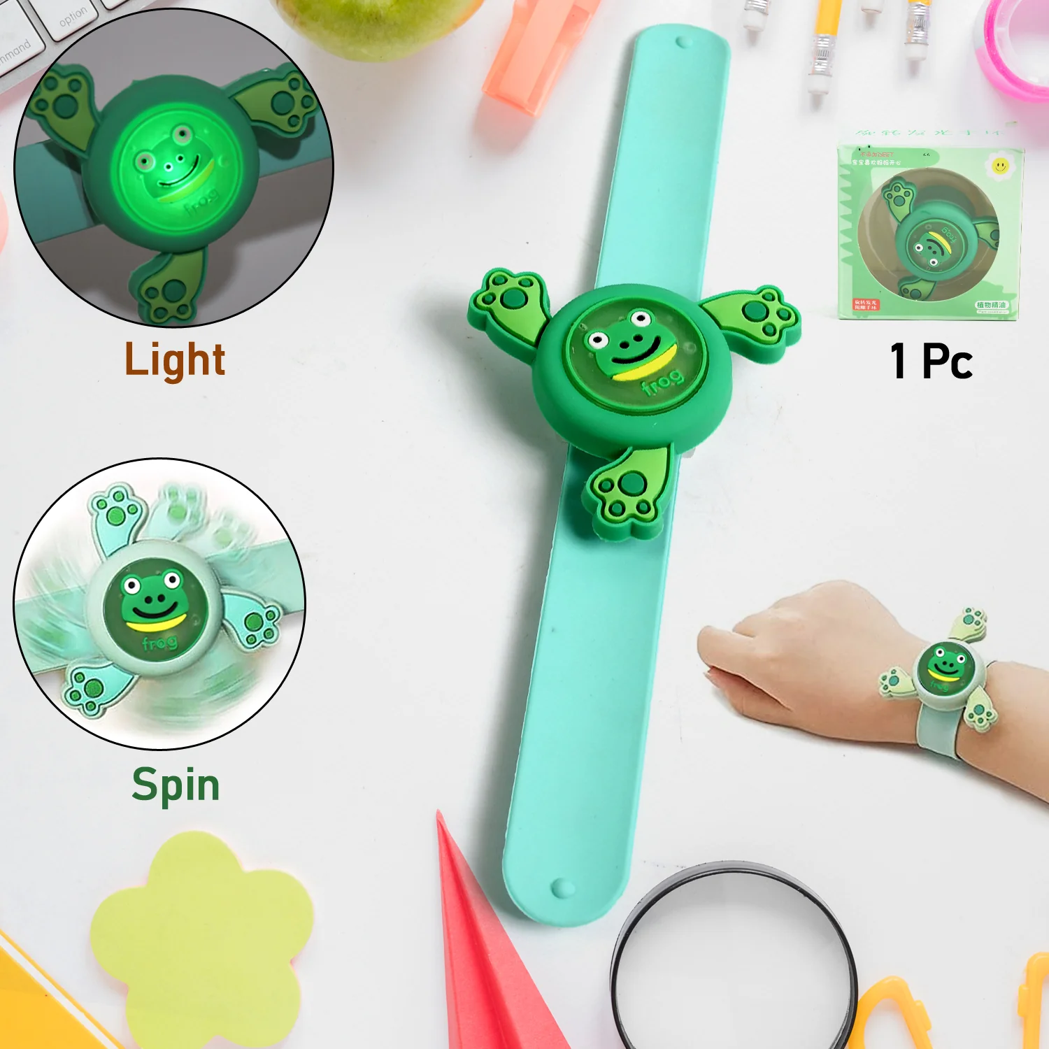 Kids LED Slap Bracelet – Spinning Light-Up Cartoon | Little Fashionistas - Image 3