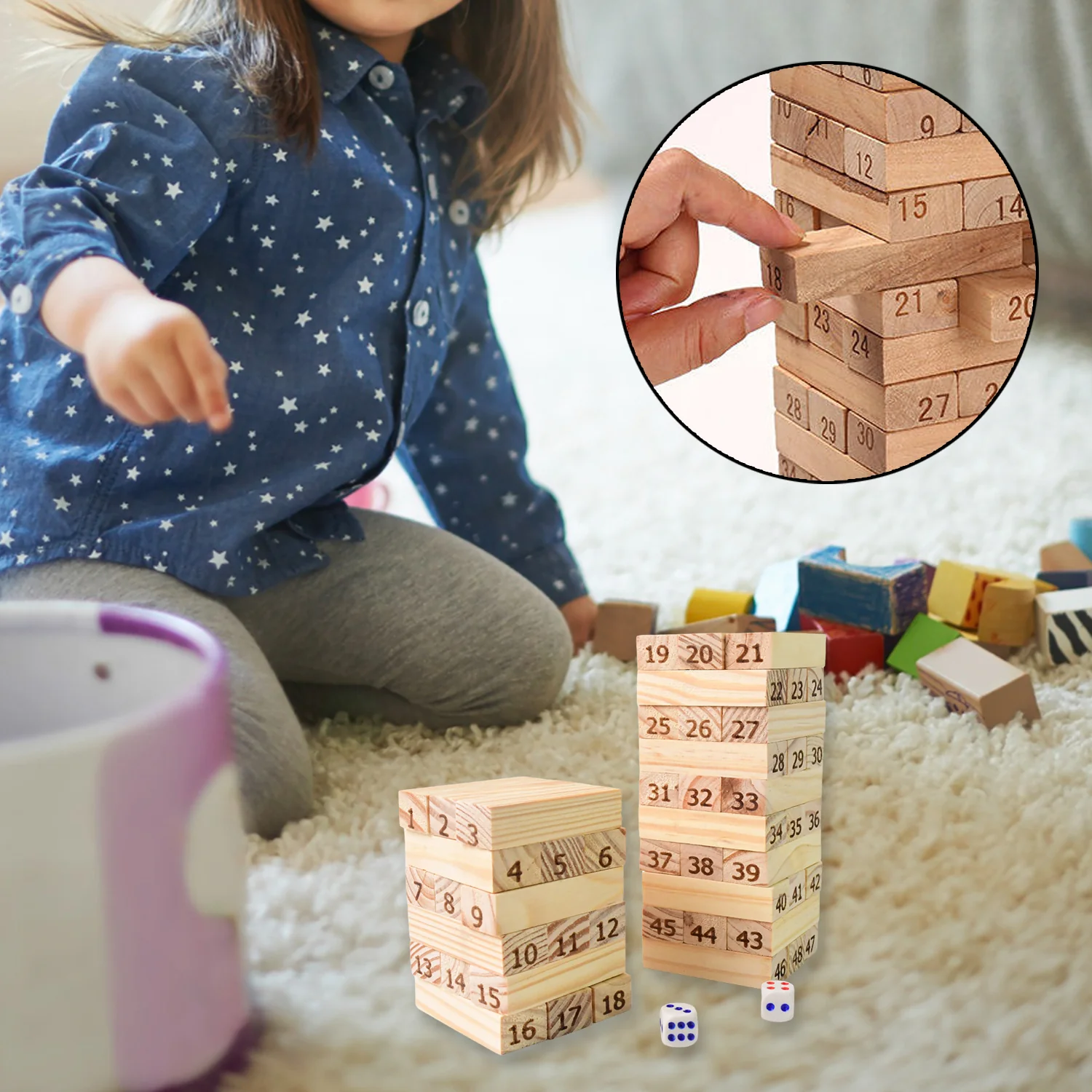 Wooden Tumbling Tower Game – 48pc Family Stacking Blocks | Puzzle Vista - Image 6