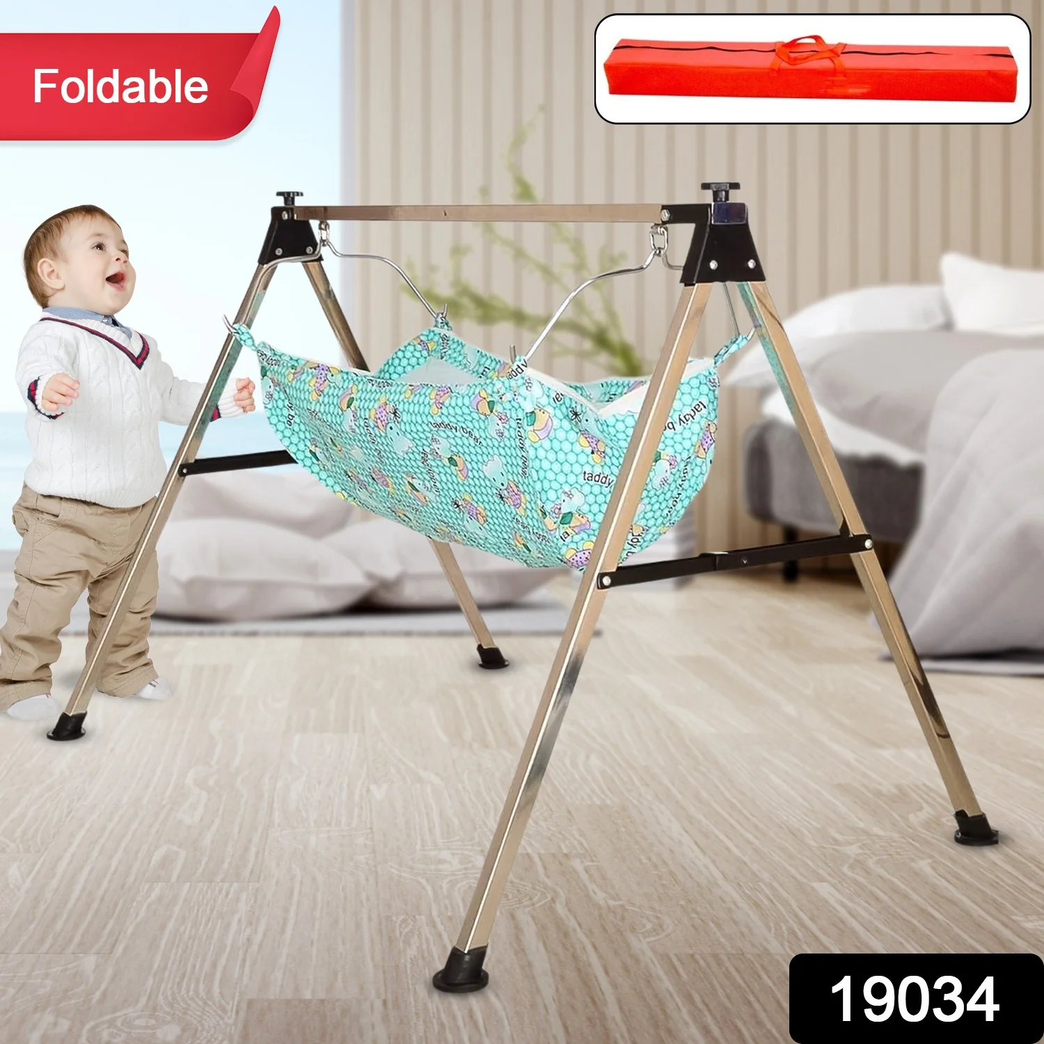 Baby Cradle Ghodiyu – Portable Stainless Steel Folding Swing Stand - Image 2