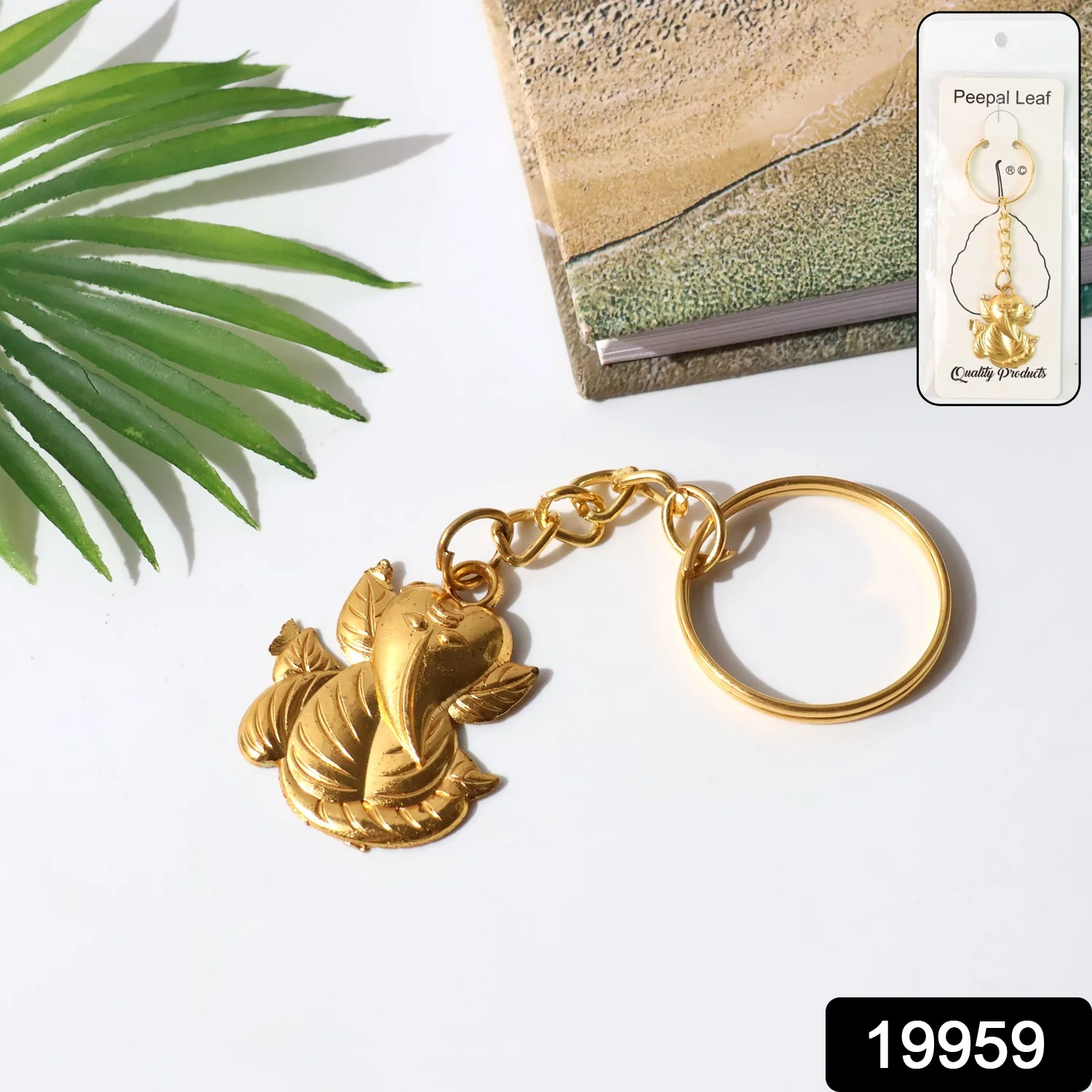 Ganesh Keychain – Durable Golden Leaf Design Accessory - Image 2