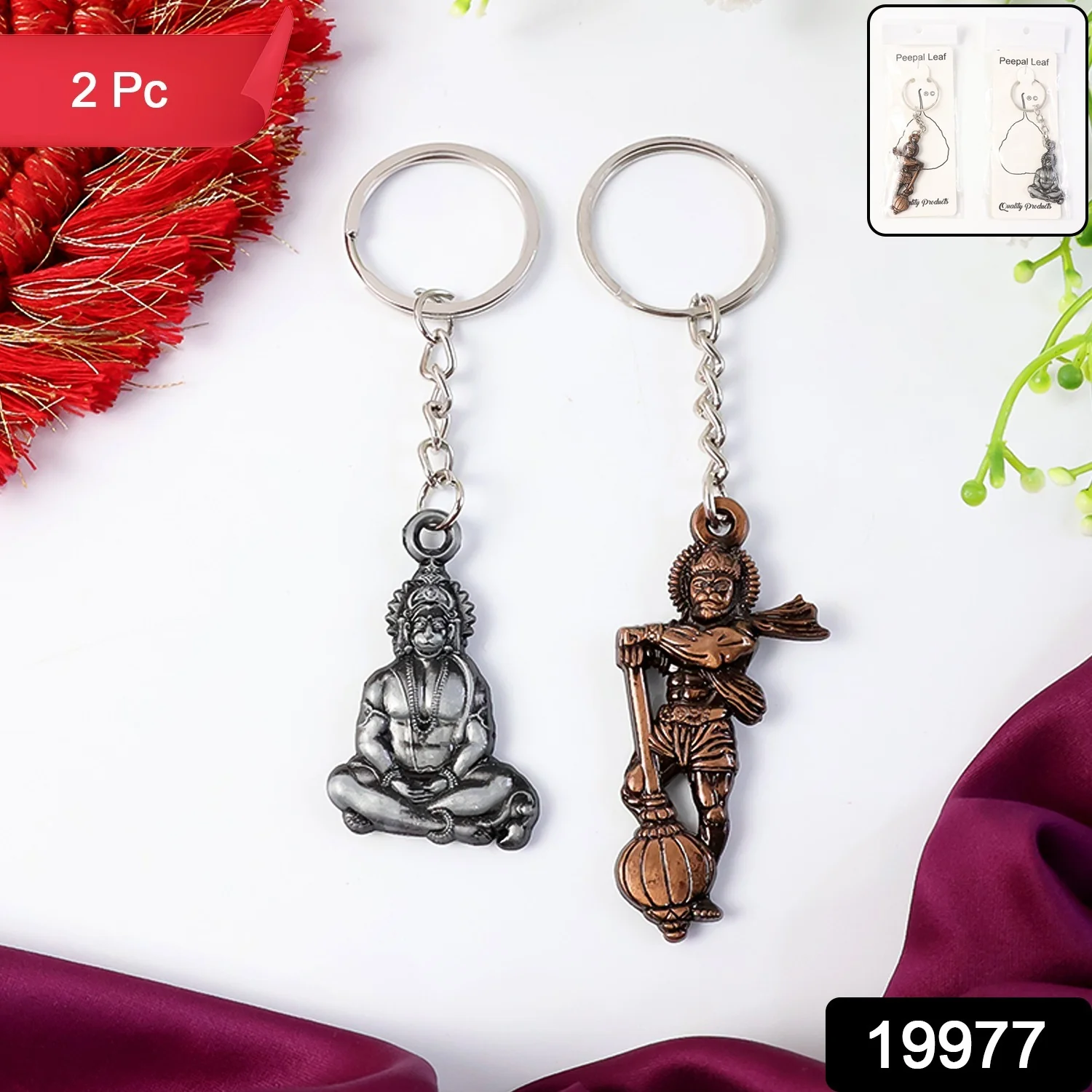 Hanuman Keychain Set – Durable Metal 2-Piece Mix Design - Image 2