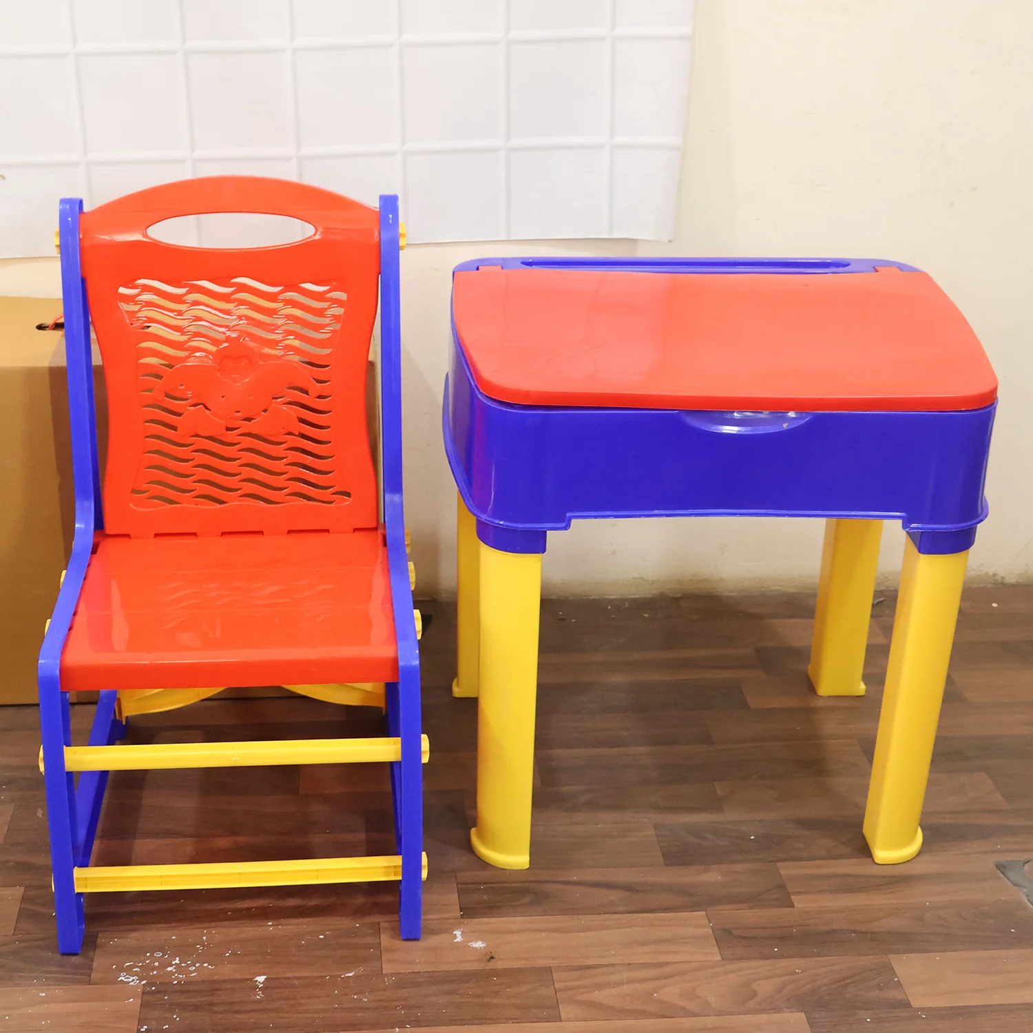 2 in 1 Plastic Kids Study Table and Chair Set with Learning Board (2 Pc Set) - Image 9