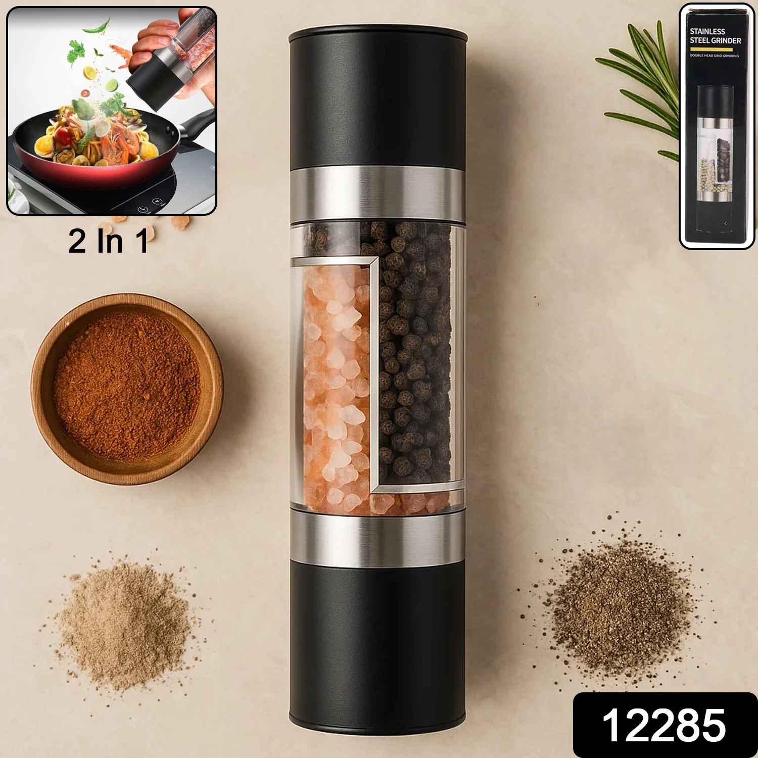 Salt and Pepper Grinder – 2-in-1 Stainless Steel Manual Spice Mill - Image 2
