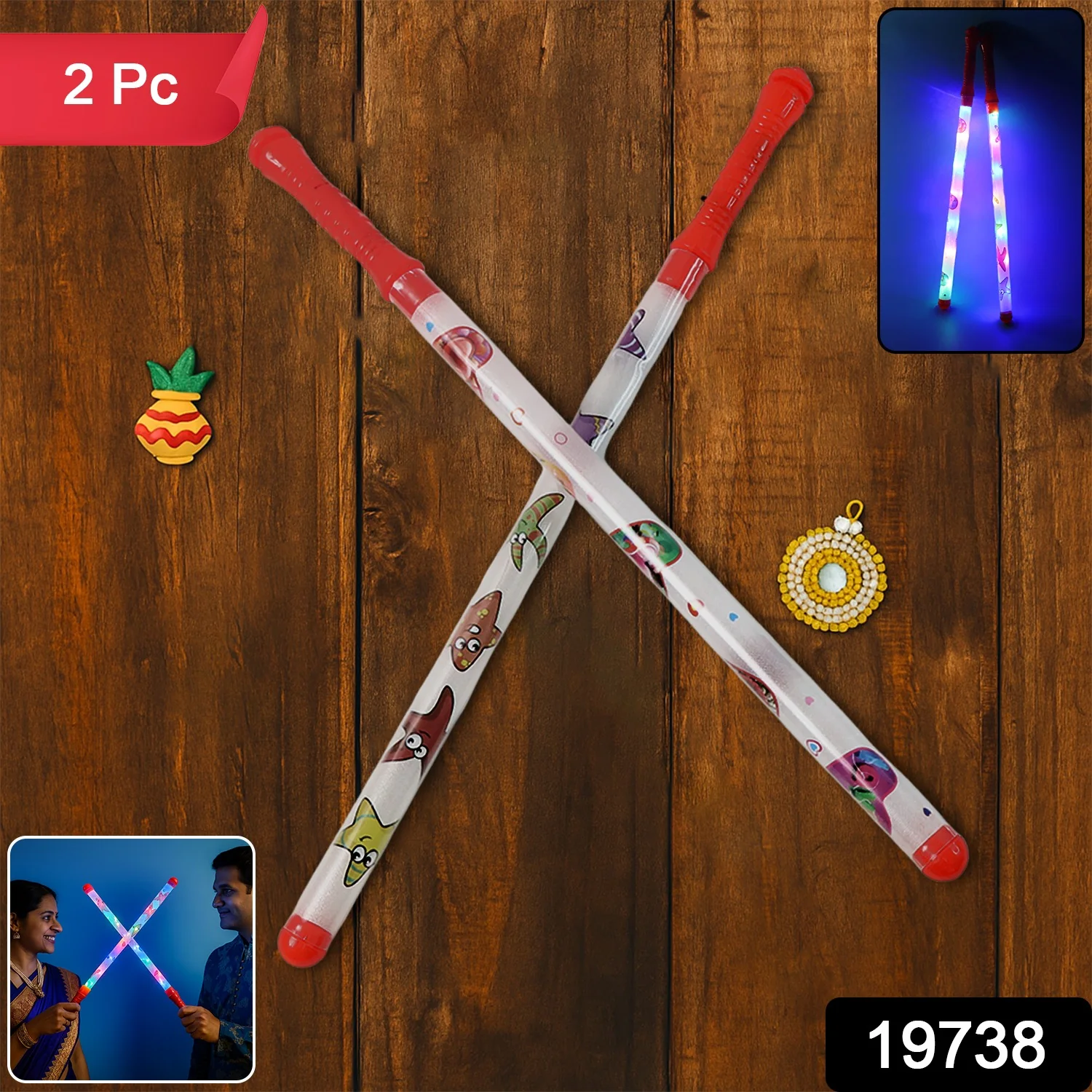 LED Dandiya Sticks – 2 Piece Set with Multi-Color Lights - Image 2