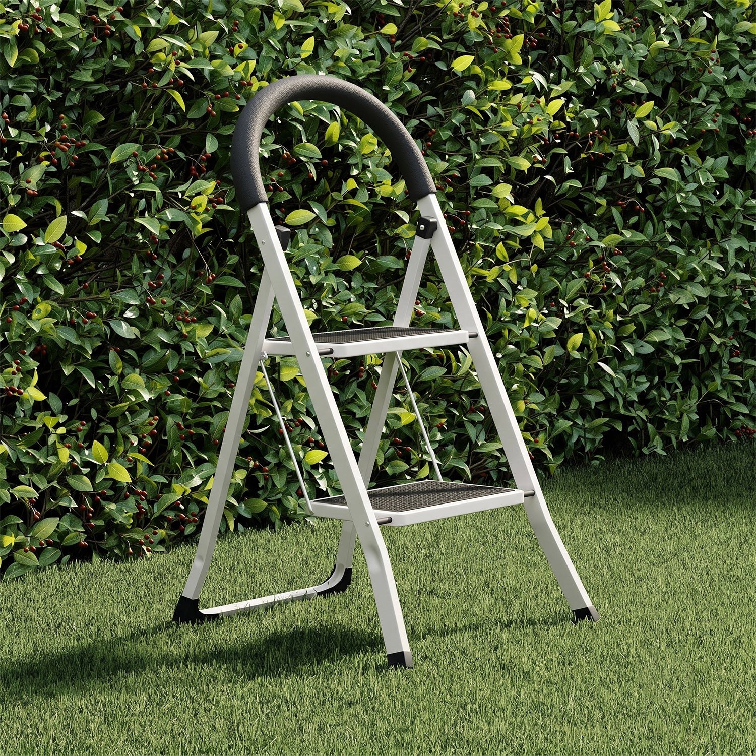 2 Step Folding Ladder with Padded Handrail Anti Slip Steel Step Stool (1 Pc) - Image 9