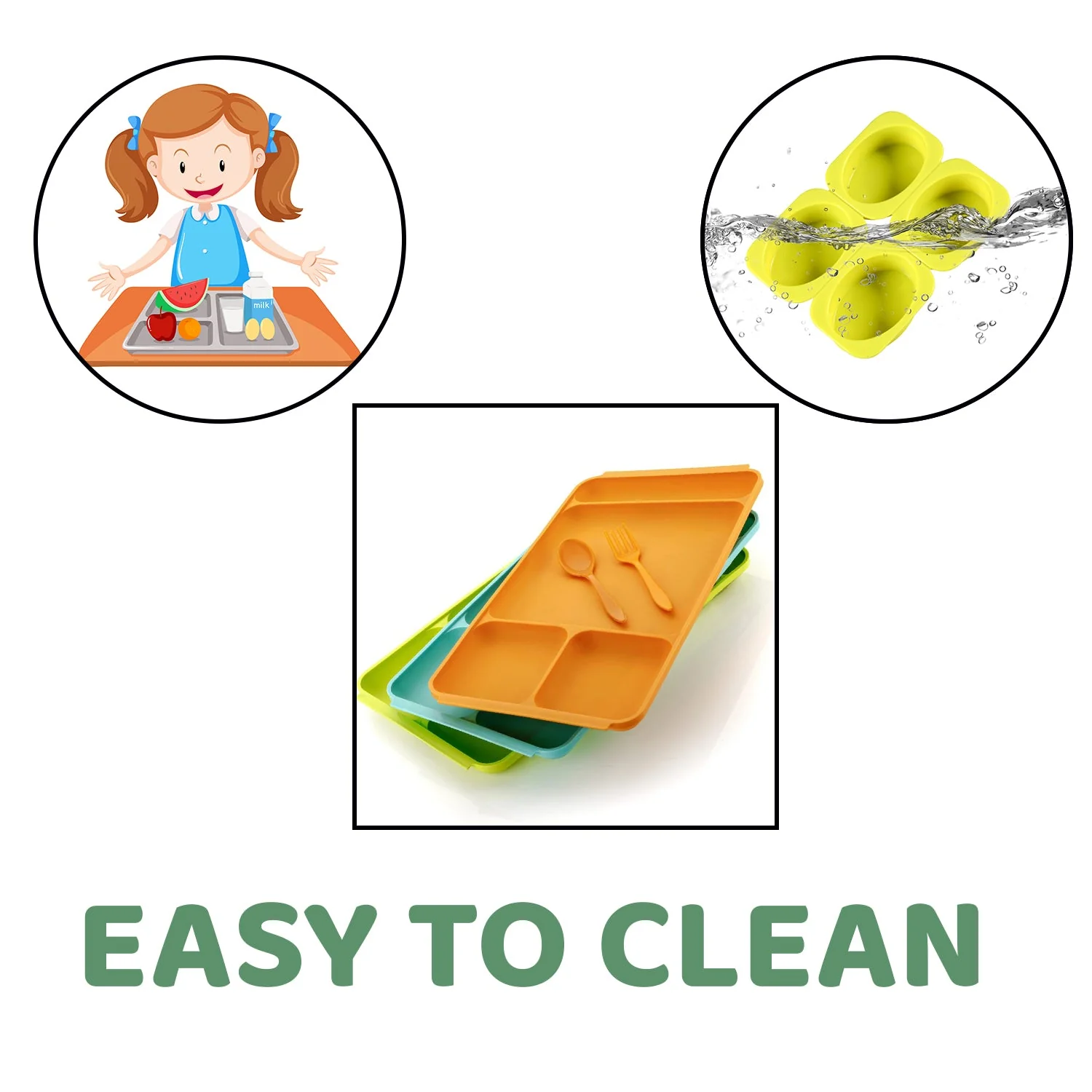 4-Compartment Plate – Plastic Dinner Set with Spoon & Fork | DeoDap - Image 7