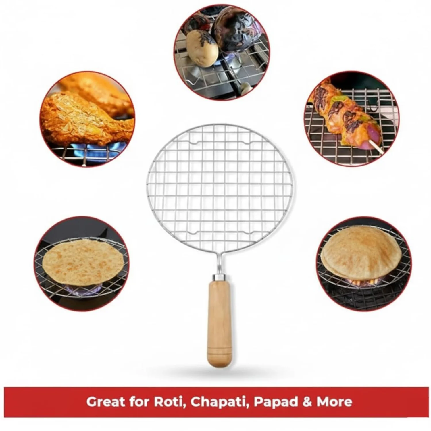 Papad Jali Roaster – Stainless Steel with Wooden Handle | CookAura - Image 7