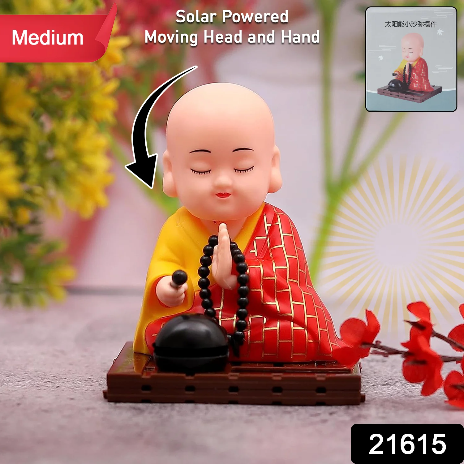 Solar Powered Buddha Statue – Moving Head and Hand Decor - Image 2