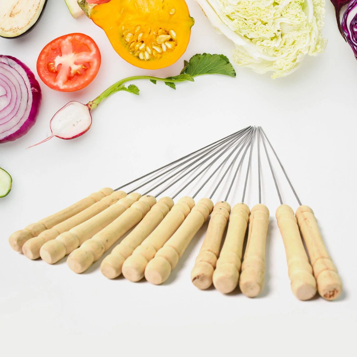BBQ Skewers – Stainless Steel with Wooden Handles, Set of 12 | Indo Glow - Image 4