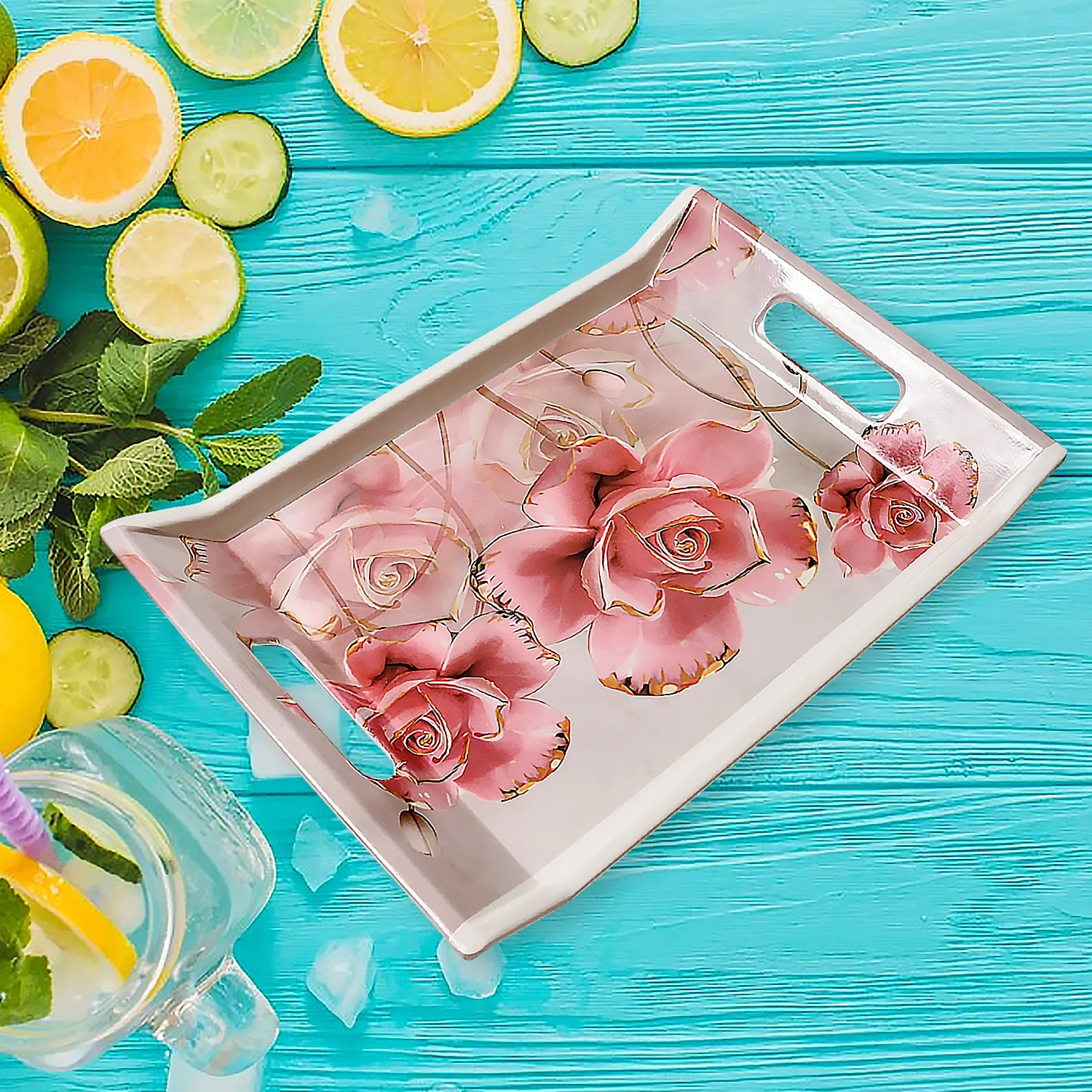 Plastic Serving Tray Set – 3 Pc Rectangular Printed | Styleva - Image 7