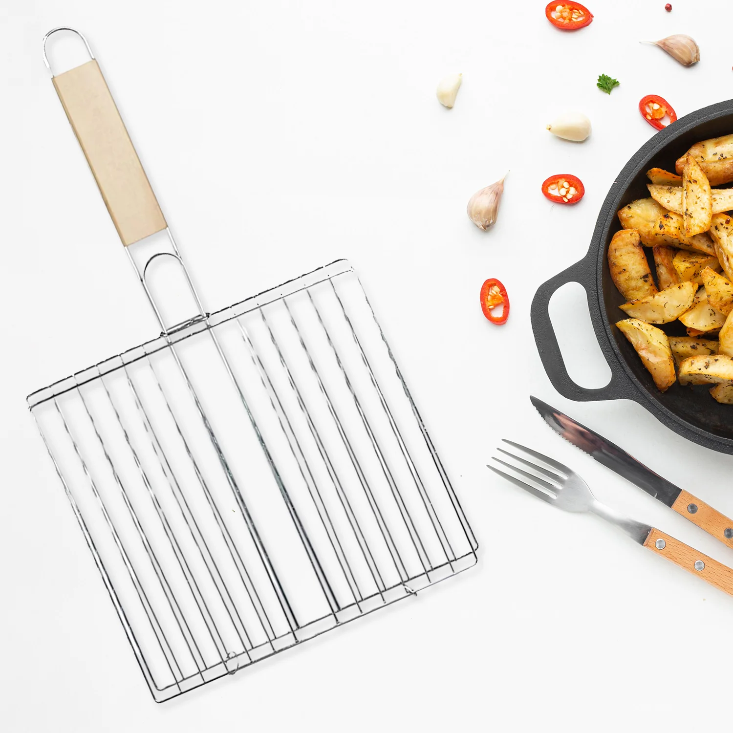 Barbecue Grill – Foldable, Non-Stick with Wooden Handle | CookAura - Image 4