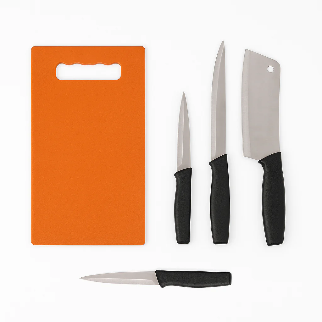 Kitchen Knife Set with Plastic Chopping Board – Pack of 5 - Image 5