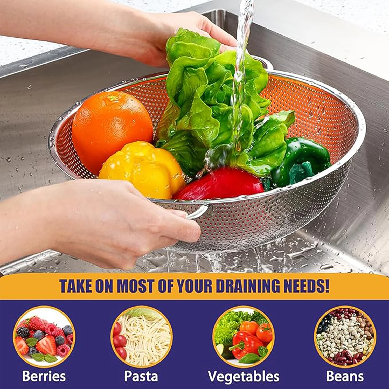 Stainless Steel Strainer Bowl – Multipurpose Kitchen Tool | Indo Glow - Image 3